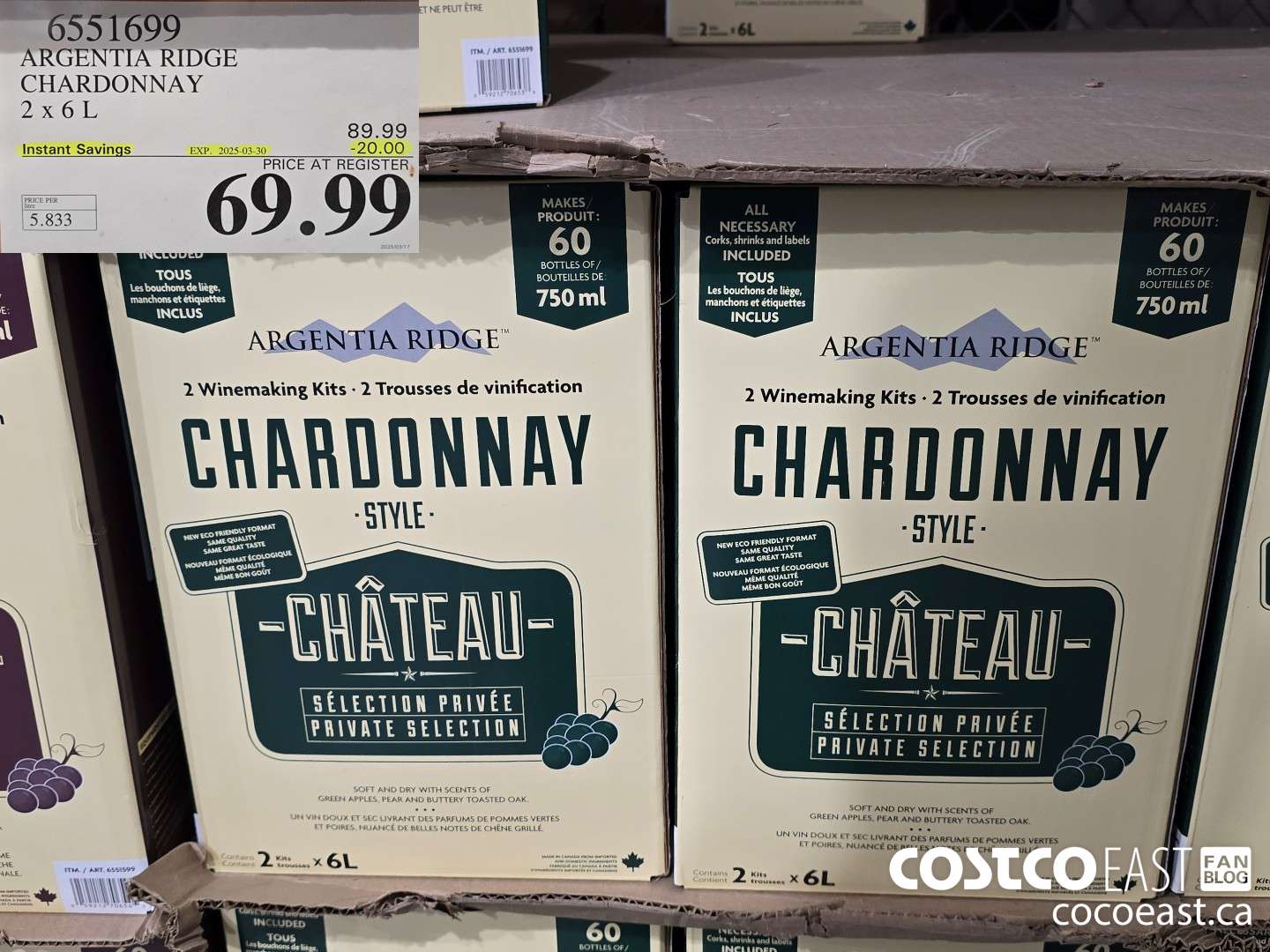 6551699 ARGENTIA RIDGE CHARDONNAY 2 X 6L ($20.00 INSTANT SAVINGS EXPIRES ON 2025-03-30) $69.99