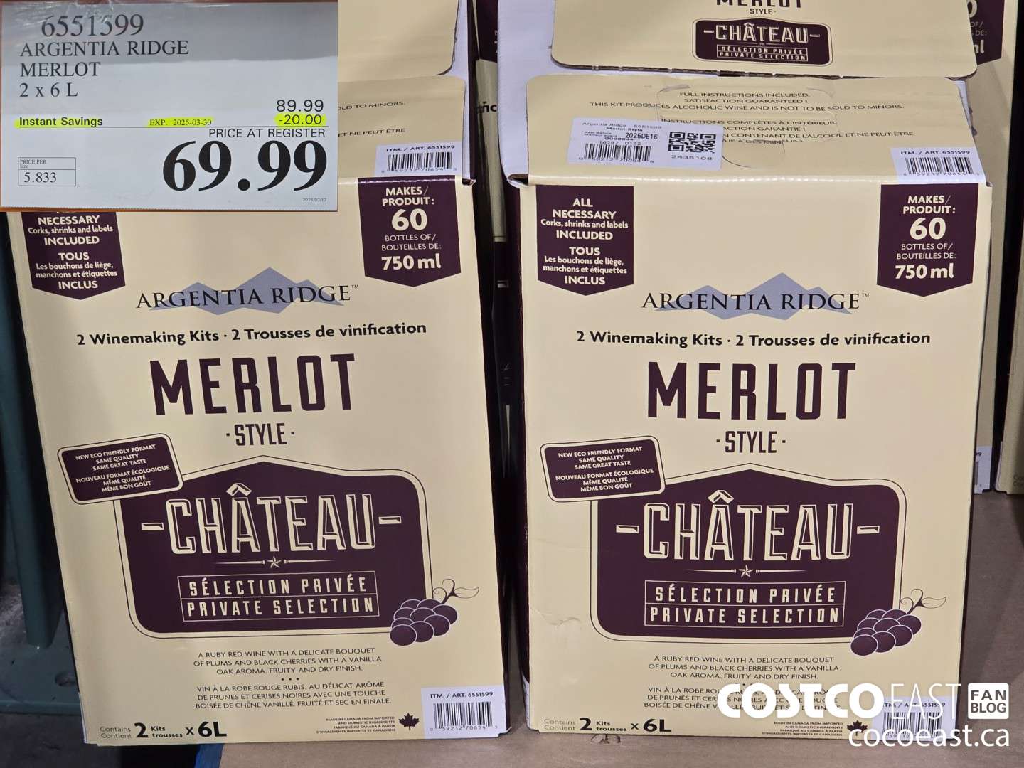 6551599 ARGENTIA RIDGE MERLOT 2 x 6 L ($20.00 INSTANT SAVINGS EXPIRES ON 2025-03-30) $69.99