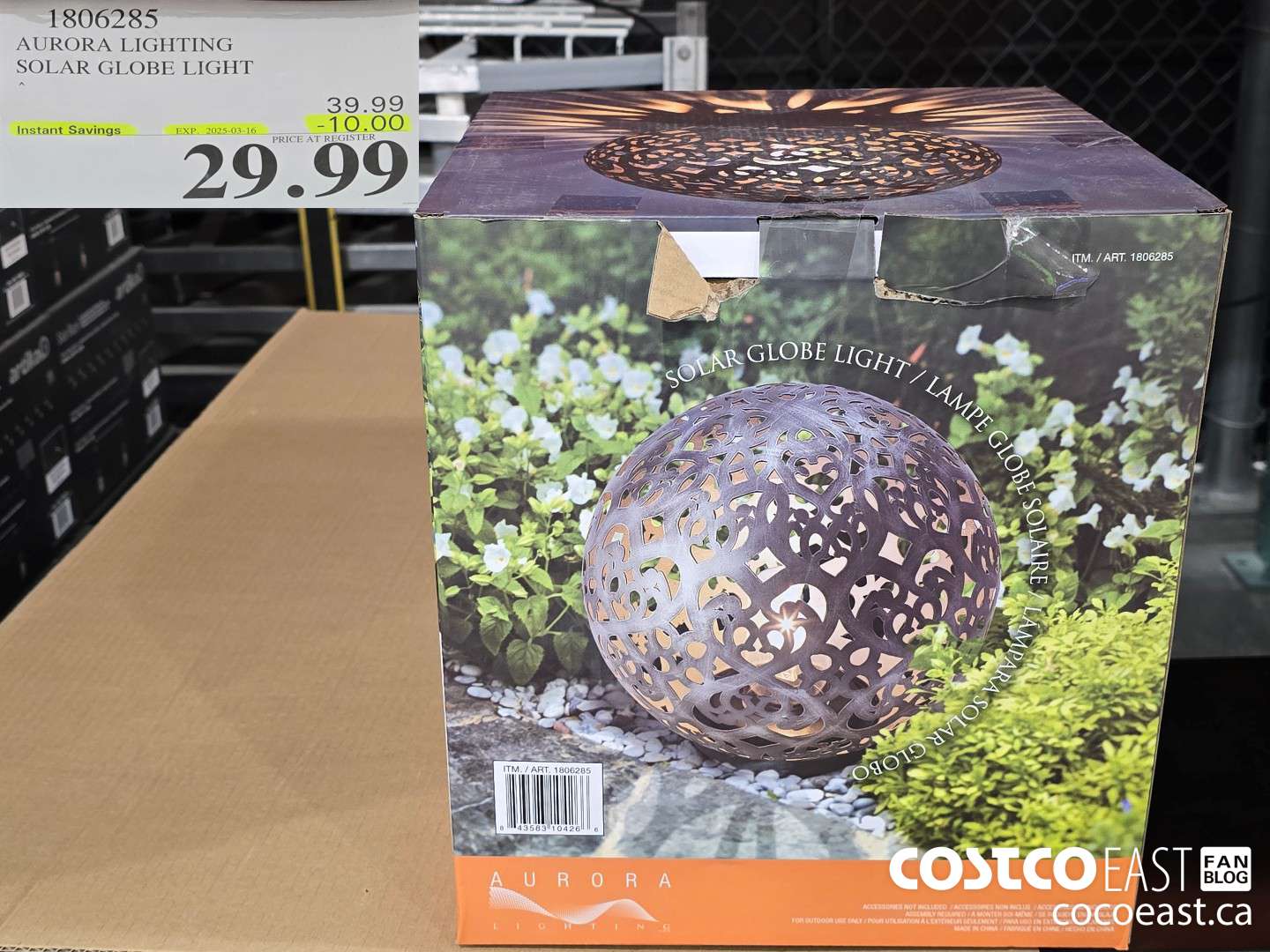 1806285 AURORA LIGHTING SOLAR GLOBE LIGHT ($10.00 INSTANT SAVINGS EXPIRES ON 2025-03-16) $29.99