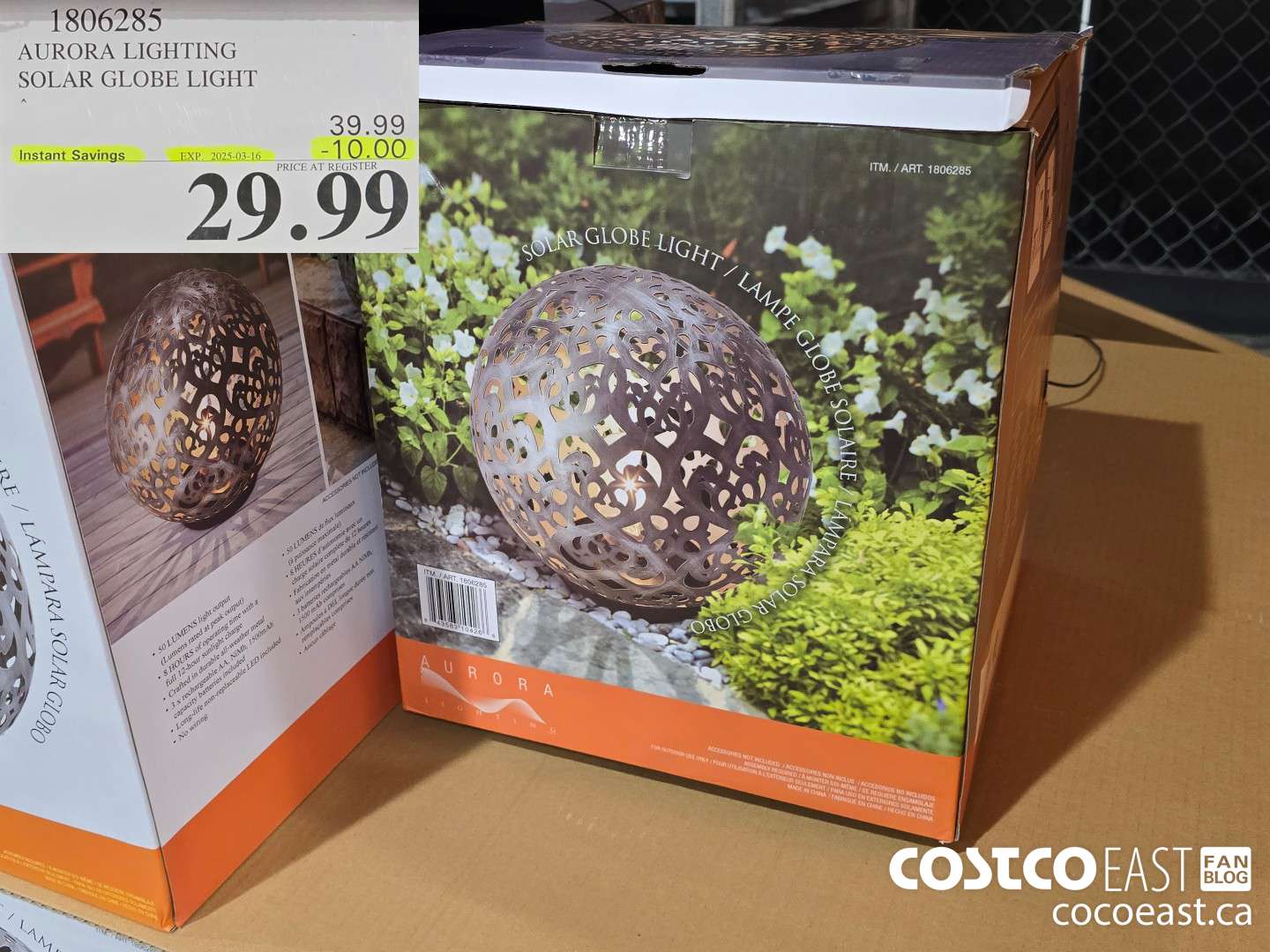 1806285 AURORA LIGHTING SOLAR GLOBE LIGHT ($10.00 INSTANT SAVINGS EXPIRES ON 2025-03-16) $29.99