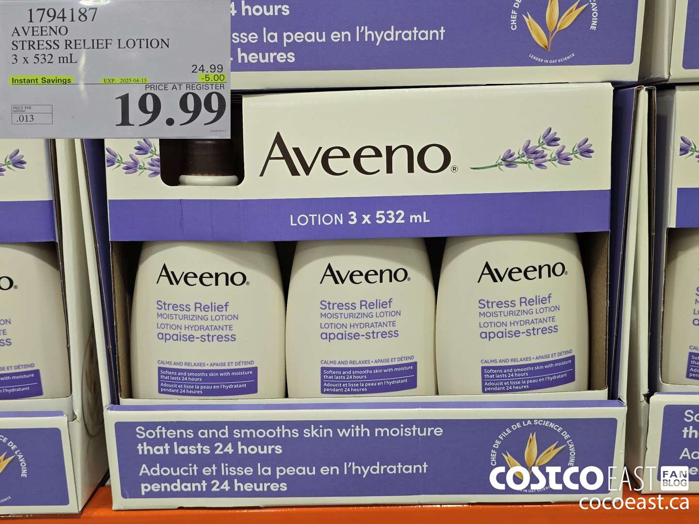 1794187 AVEENO STRESS RELIEF LOTION 3 x 522ml ($5.00 INSTANT SAVINGS EXPIRES ON 2025-04-13) $19.99