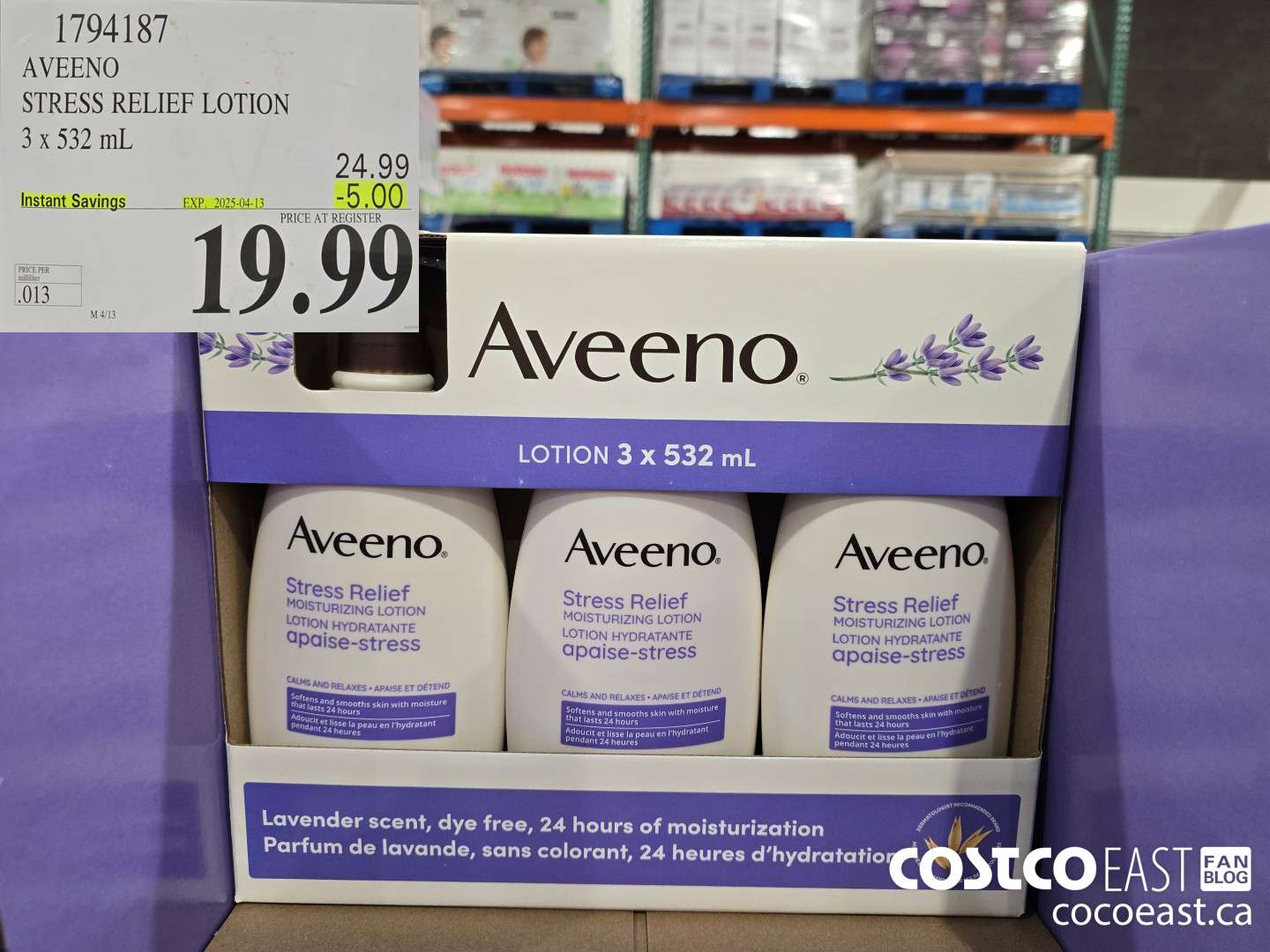 1794187 AVEENO STRESS RELIEF LOTION 3 x 522ml ($5.00 INSTANT SAVINGS EXPIRES ON 2025-04-13) $19.99