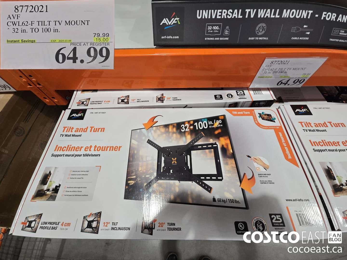 8772021 AVF CWL62-F TILT TV MOUNT 32 in. TO 100 in. ($15.00 INSTANT SAVINGS EXPIRES ON 2025-03-09) $64.99