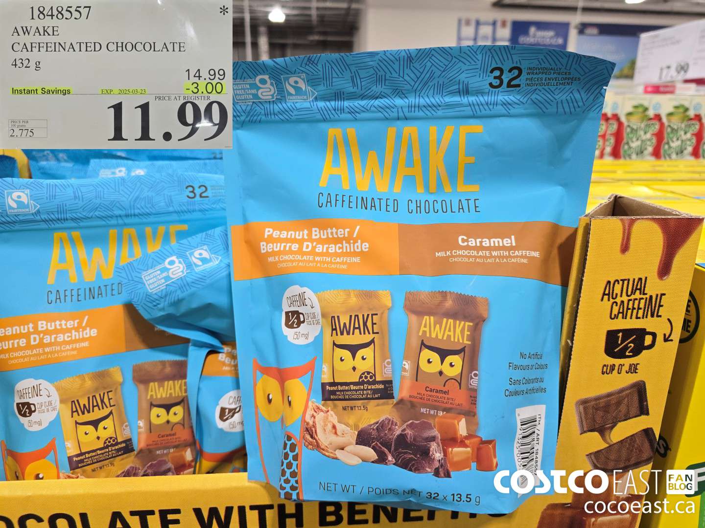 1848557 AWAKE CAFFEINATED CHOCOLATE 432 G ($3.00 INSTANT SAVINGS EXPIRES ON 2025-03-23) $11.99