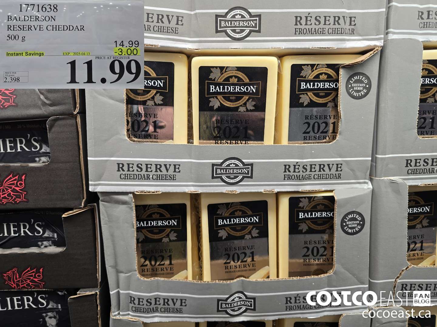 1771638 BALDERSON RESERVE CHEDDAR 500 G ($3.00 INSTANT SAVINGS EXPIRES ON 2025-04-13) $11.99