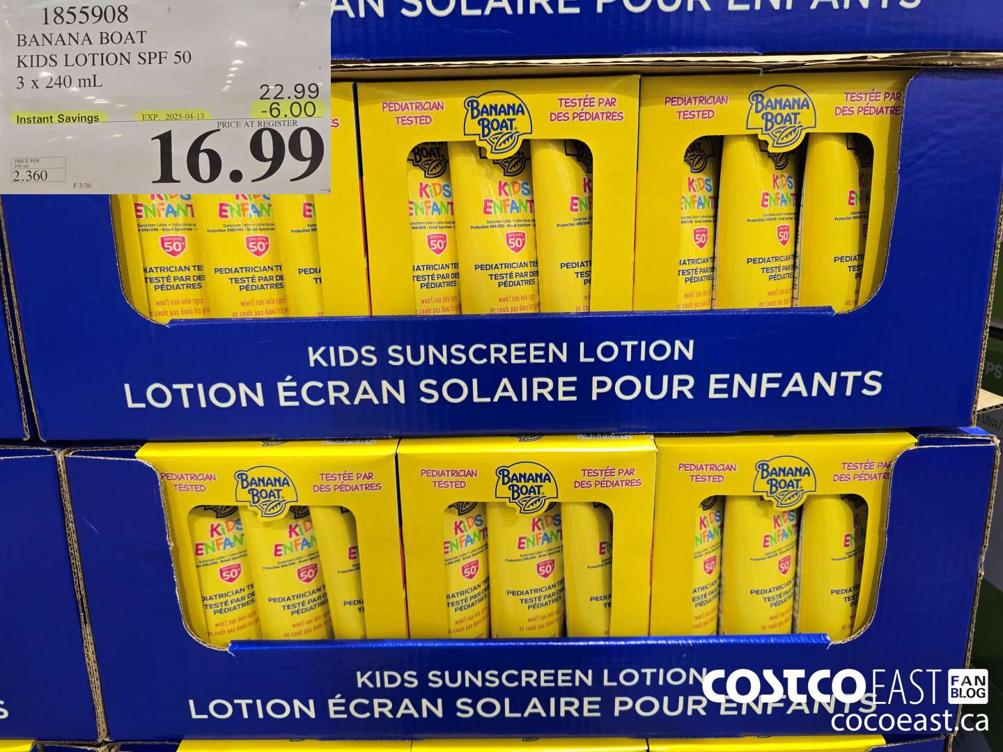 1855908 BANANA BOAT KIDS LOTION SPF 50 3 x 240 mL ($6.00 INSTANT SAVINGS EXPIRES ON 2025-04-13) $16.99