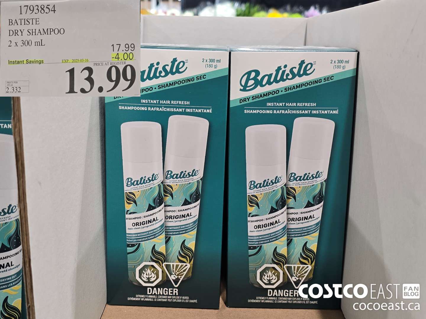 1793854 BATISTE DRY SHAMPOO 2 x 300 mL ($4.00 INSTANT SAVINGS EXPIRES ON 2025-03-16) $13.99