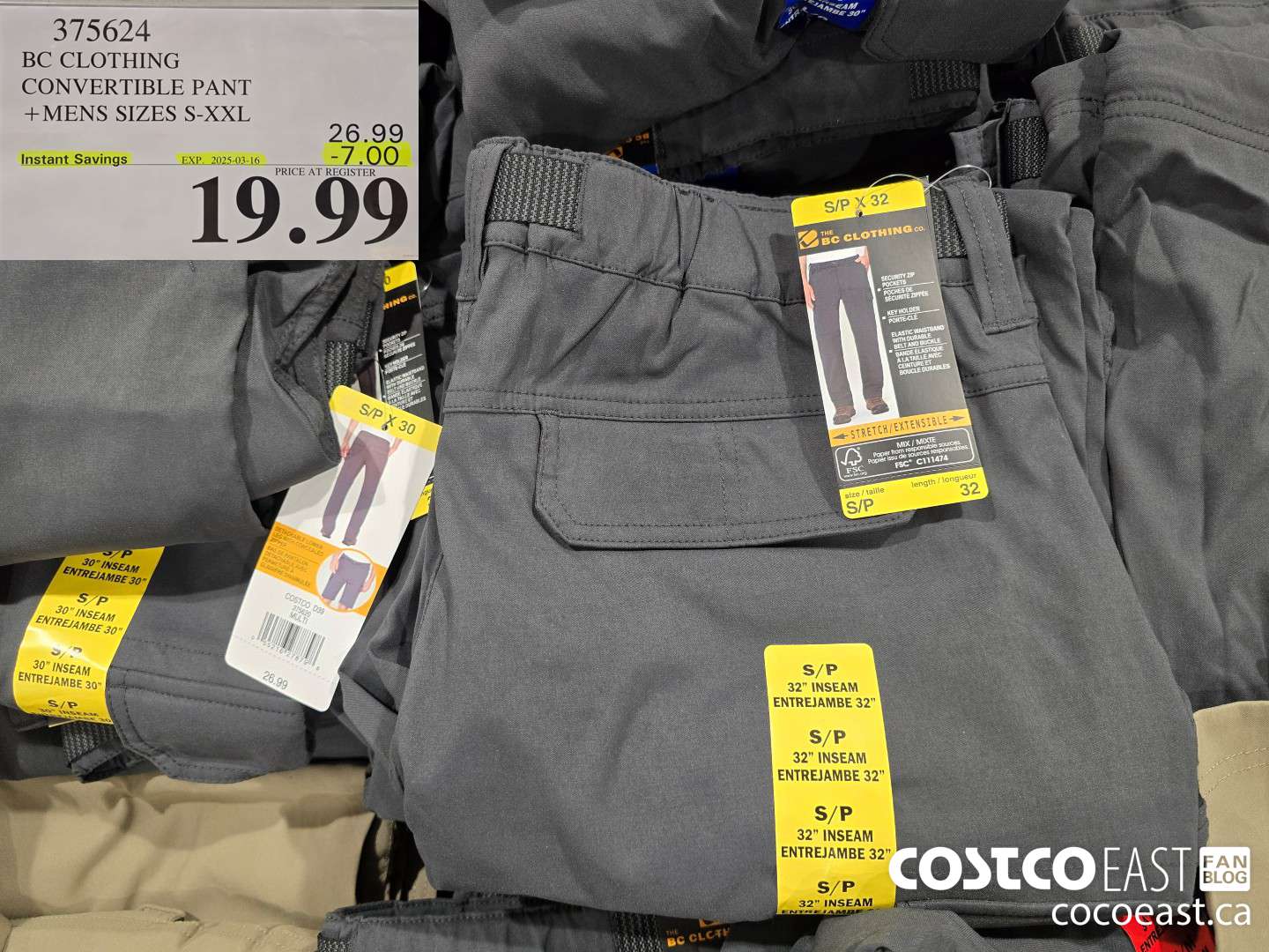 375624 BC CLOTHING CONVERTIBLE PANT +MENS SIZES S-XXL ($7.00 INSTANT SAVINGS EXPIRES ON 2025-03-16) $19.99