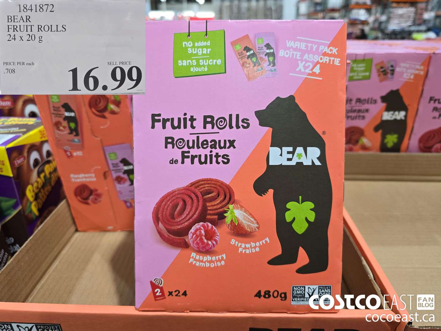 1841872 BEAR FRUIT ROLLS 24x20 g $16.99