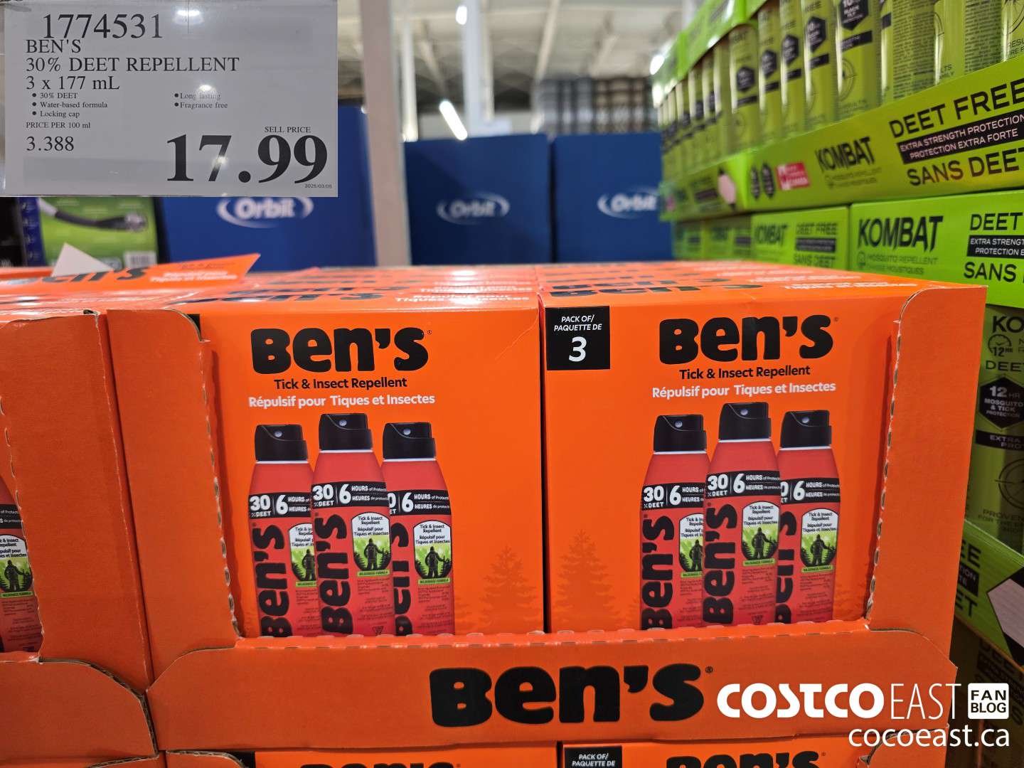 1774531 BEN'S 30% DEET REPELLENT 3 X 177 ML $17.99