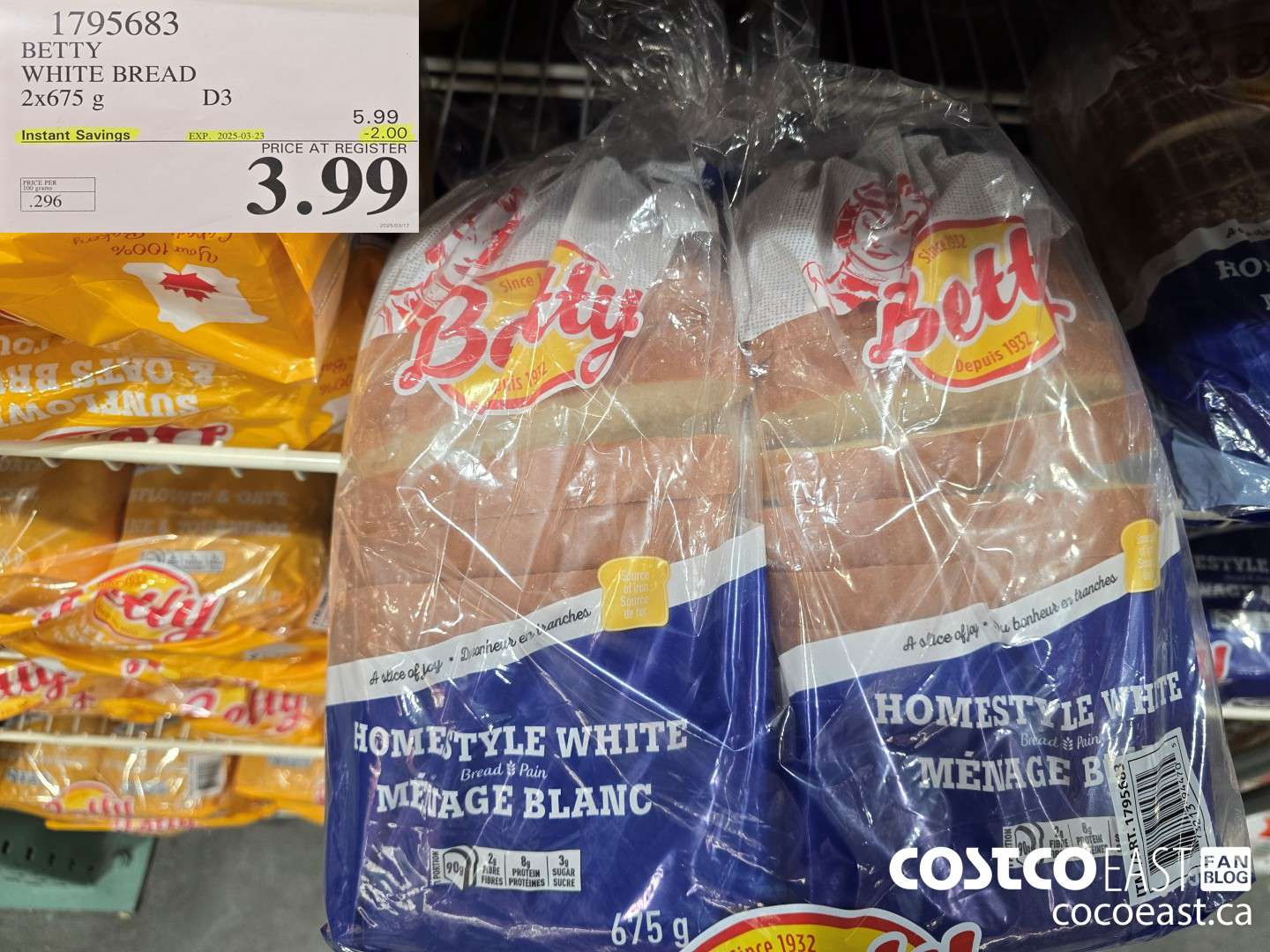 1795683 BETTY WHITE BREAD 2x675 g ($2.00 INSTANT SAVINGS EXPIRES ON 2025-03-23) $3.99