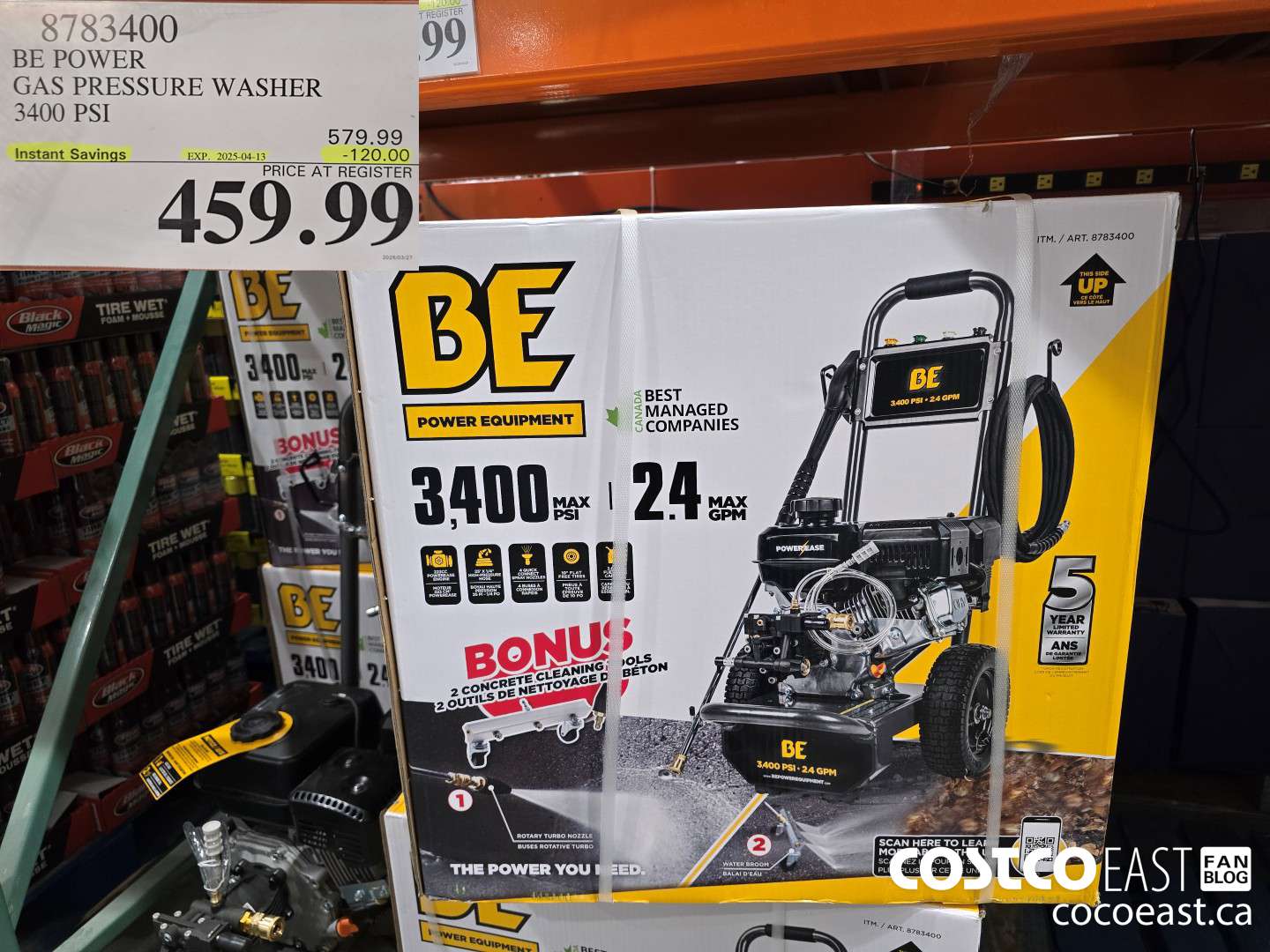 8783400 BE POWER GAS PRESSURE WASHER 3400 PSI ($120.00 INSTANT SAVINGS EXPIRES ON 2025-04-13) $459.99