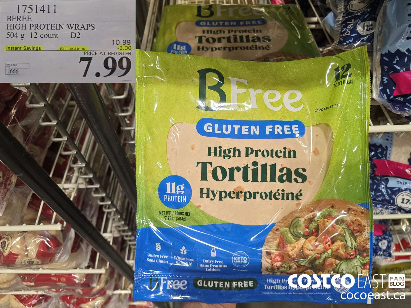 1751411 BFREE HIGH PROTEIN WRAPS 504 G 12 count ($3.00 INSTANT SAVINGS EXPIRES ON 2025-03-16) $7.99