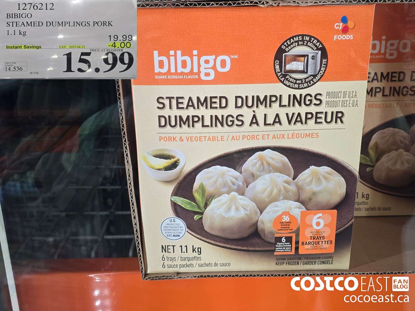 1276212 BIBIGO STEAMED DUMPLINGS PORK 1.1 KG ($4.00 INSTANT SAVINGS EXPIRES ON 2025-04-13) $15.99