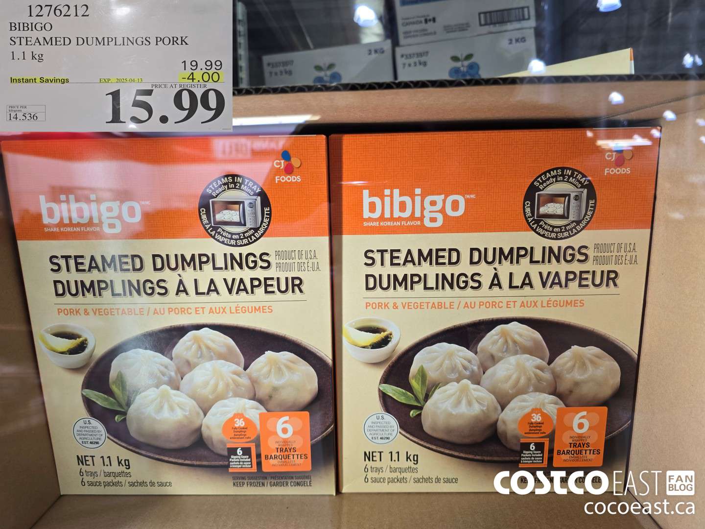 1276212 BIBIGO STEAMED DUMPLINGS PORK 1.1 KG ($4.00 INSTANT SAVINGS EXPIRES ON 2025-04-13) $15.99