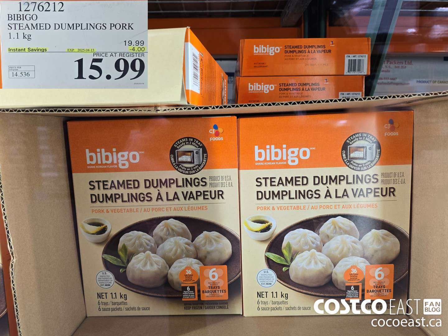 1276212 BIBIGO STEAMED DUMPLINGS PORK 1.1 KG ($4.00 INSTANT SAVINGS EXPIRES ON 2025-04-13) $15.99
