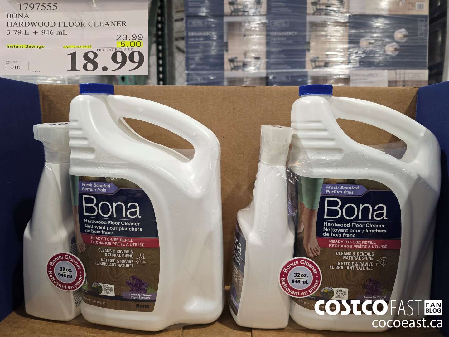 1797555 BONA HARDWOOD FLOOR CLEANER 3.79 L + 946 mL ($5.00 INSTANT SAVINGS EXPIRES ON 2025-04-13) $18.99