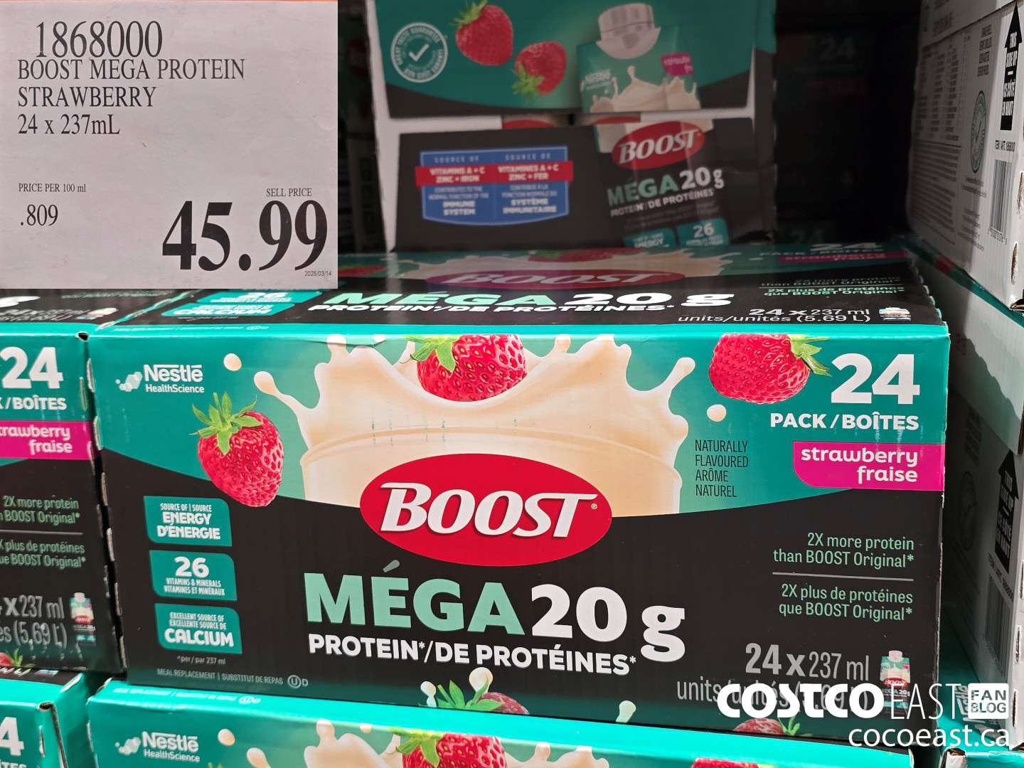 1868000 BOOST MEGA PROTEIN STRAWBERRY 24 x 237mL $45.99
