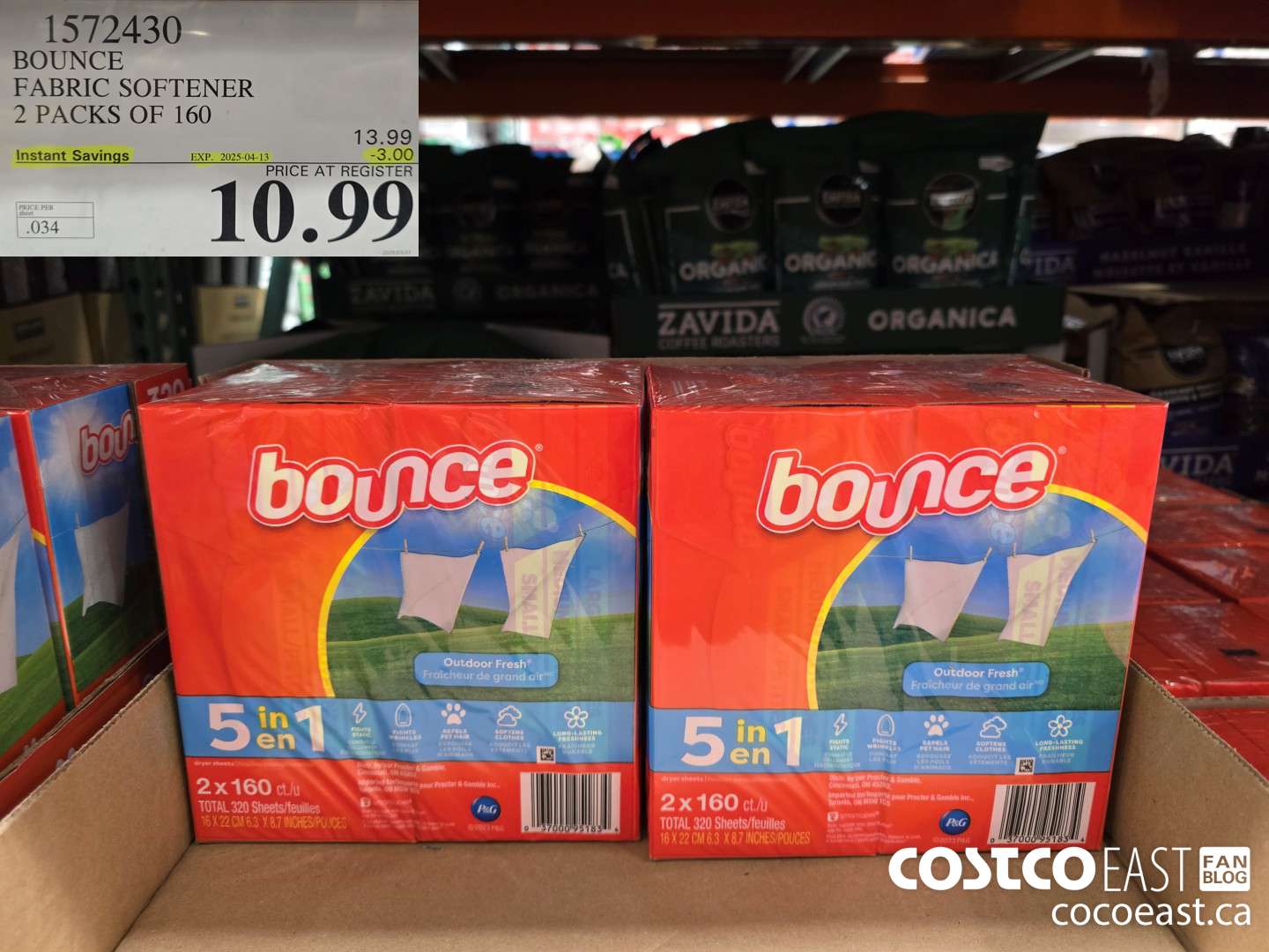 1572430 BOUNCE FABRIC SOFTENER 2 PACKS OF 160 ($3.00 INSTANT SAVINGS EXPIRES ON 2025-04-13) $10.99