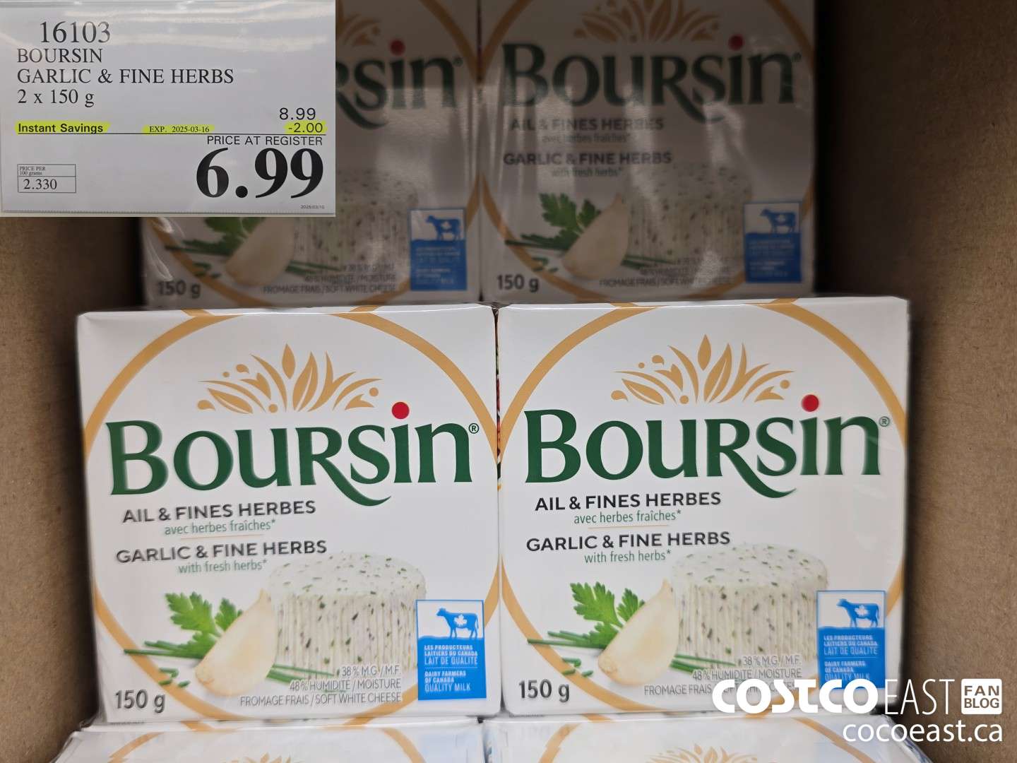 16103 BOURSIN GARLIC & FINE HERBS 2 X 150 G ($2.00 INSTANT SAVINGS EXPIRES ON 2025-03-16) $6.99