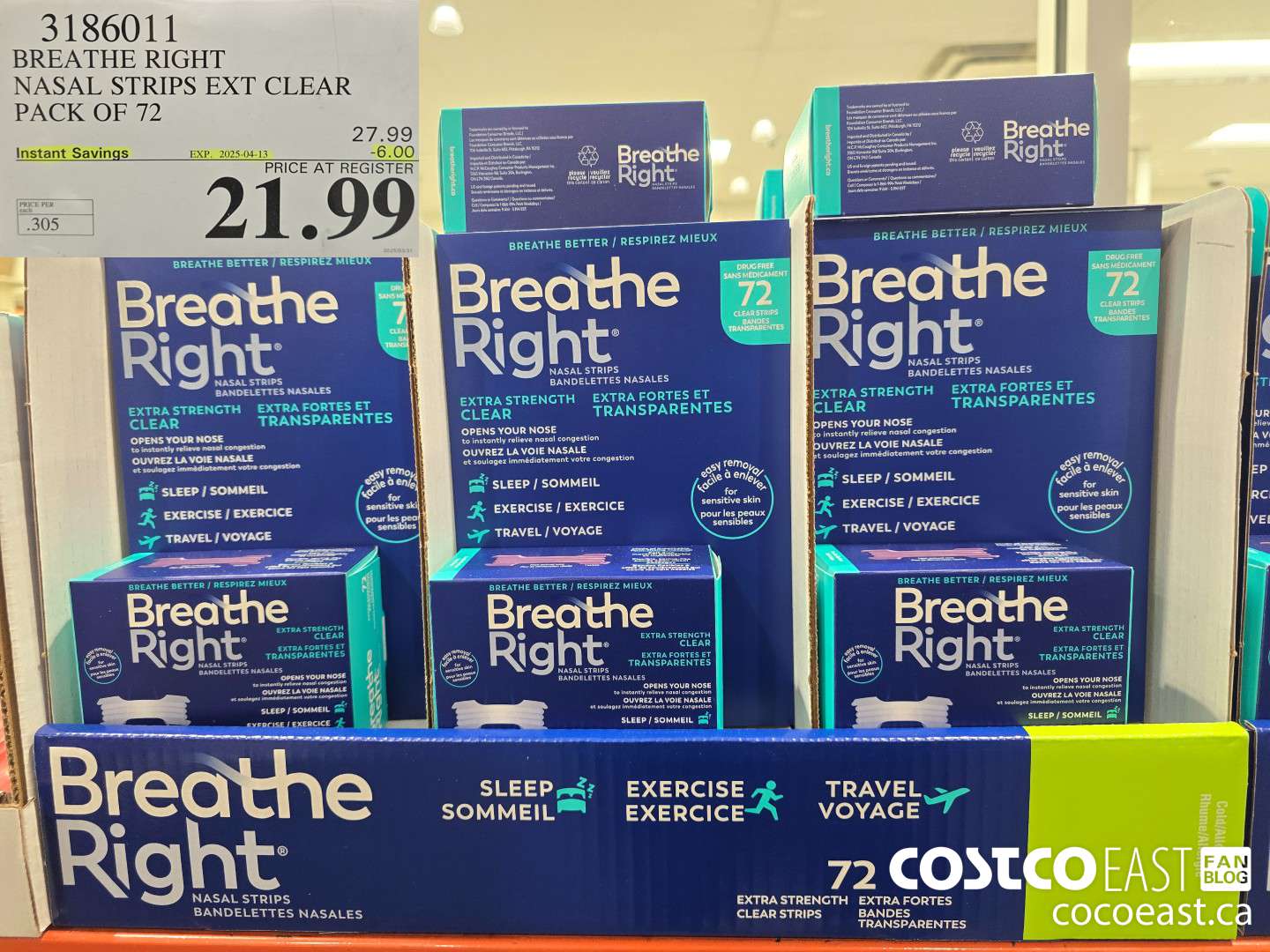 3186011 BREATHE RIGHT NASAL STRIPS EXT CLEAR PACK OF 72 ($6.00 INSTANT SAVINGS EXPIRES ON 2025-04-13) $21.99