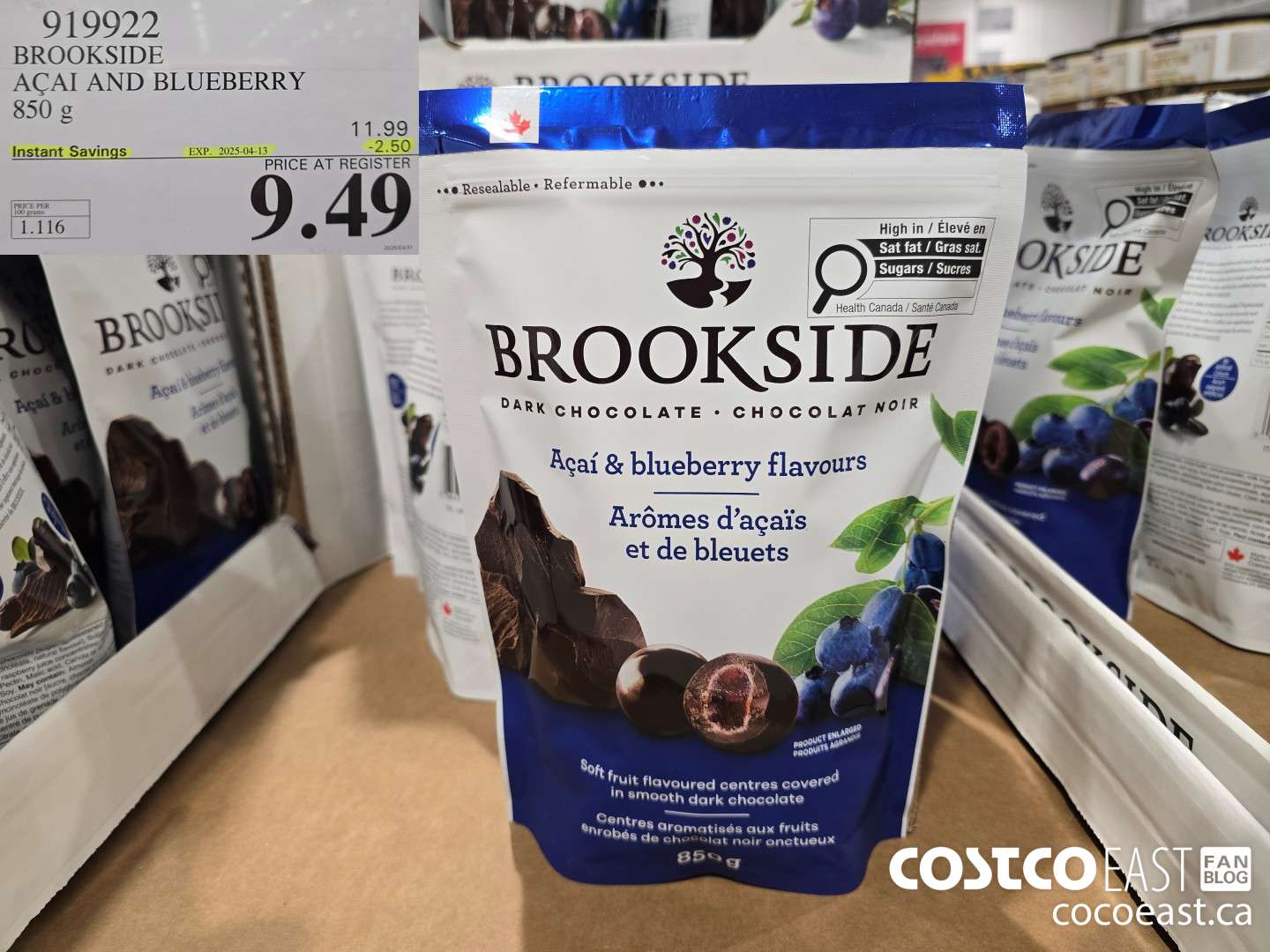 919922 BROOKSIDE ACAI AND BLUEBERRY 850 G ($2.50 INSTANT SAVINGS EXPIRES ON 2025-04-13) $9.49