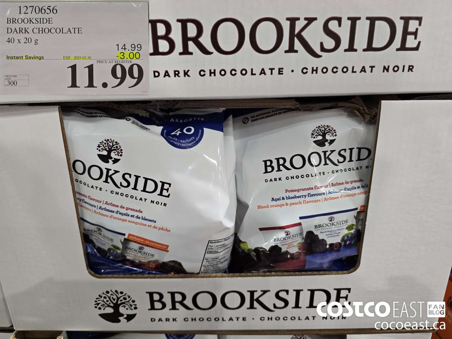 1270656 BROOKSIDE DARK CHOCOLATE 40 x 20 g ($3.00 INSTANT SAVINGS EXPIRES ON 2025-03-30) $11.99