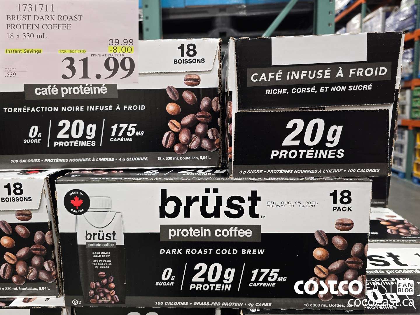 1731711 BRUST DARK ROAST PROTEIN COFFEE 18 x 330 mL ($8.00 INSTANT SAVINGS EXPIRES ON 2025-03-30) $31.99