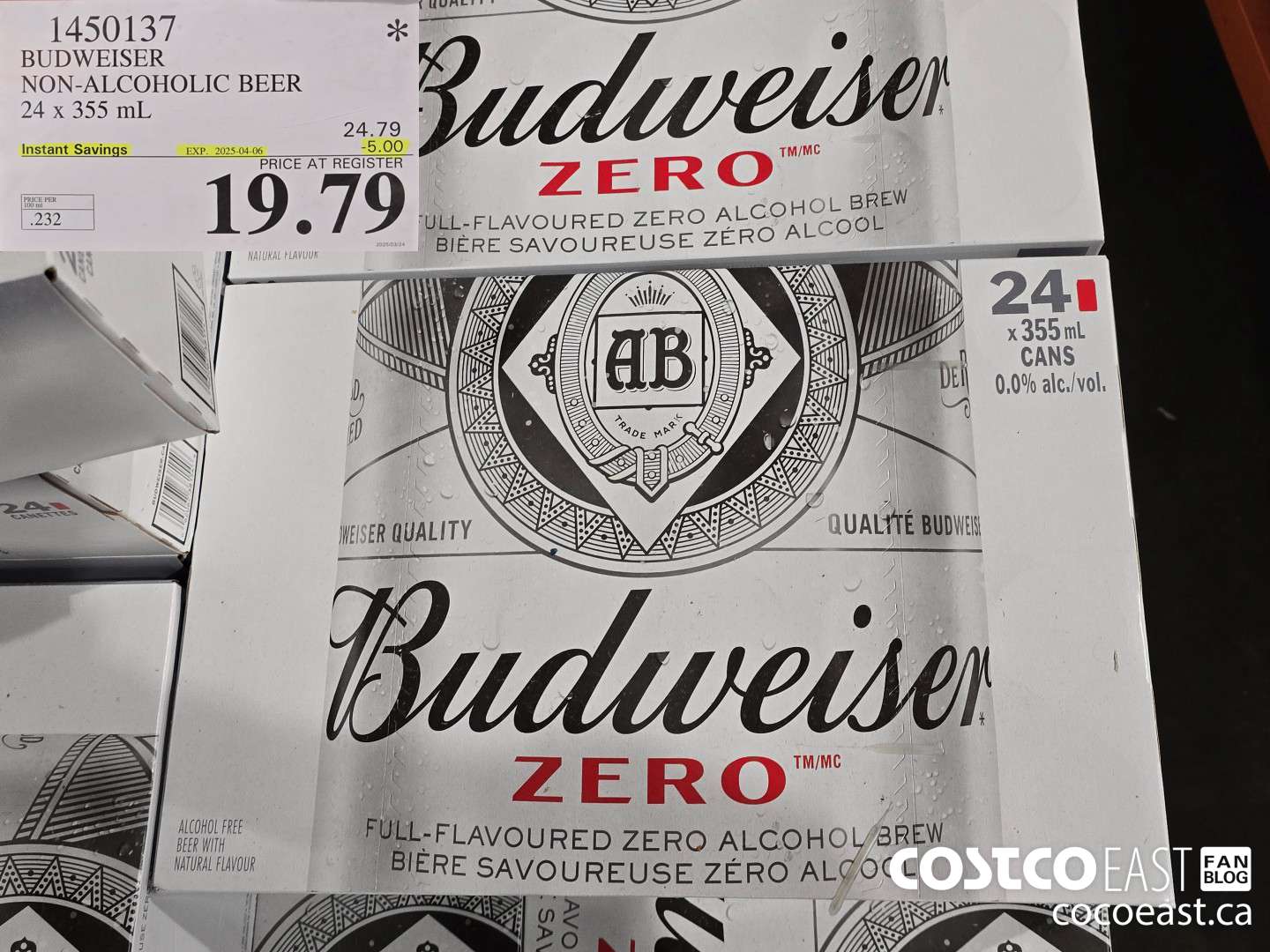 1450137 BUDWEISER BIERE SANS ALCOOL 24 X 355 ML ($5.00 INSTANT SAVINGS EXPIRES ON 2025-04-06) $19.79