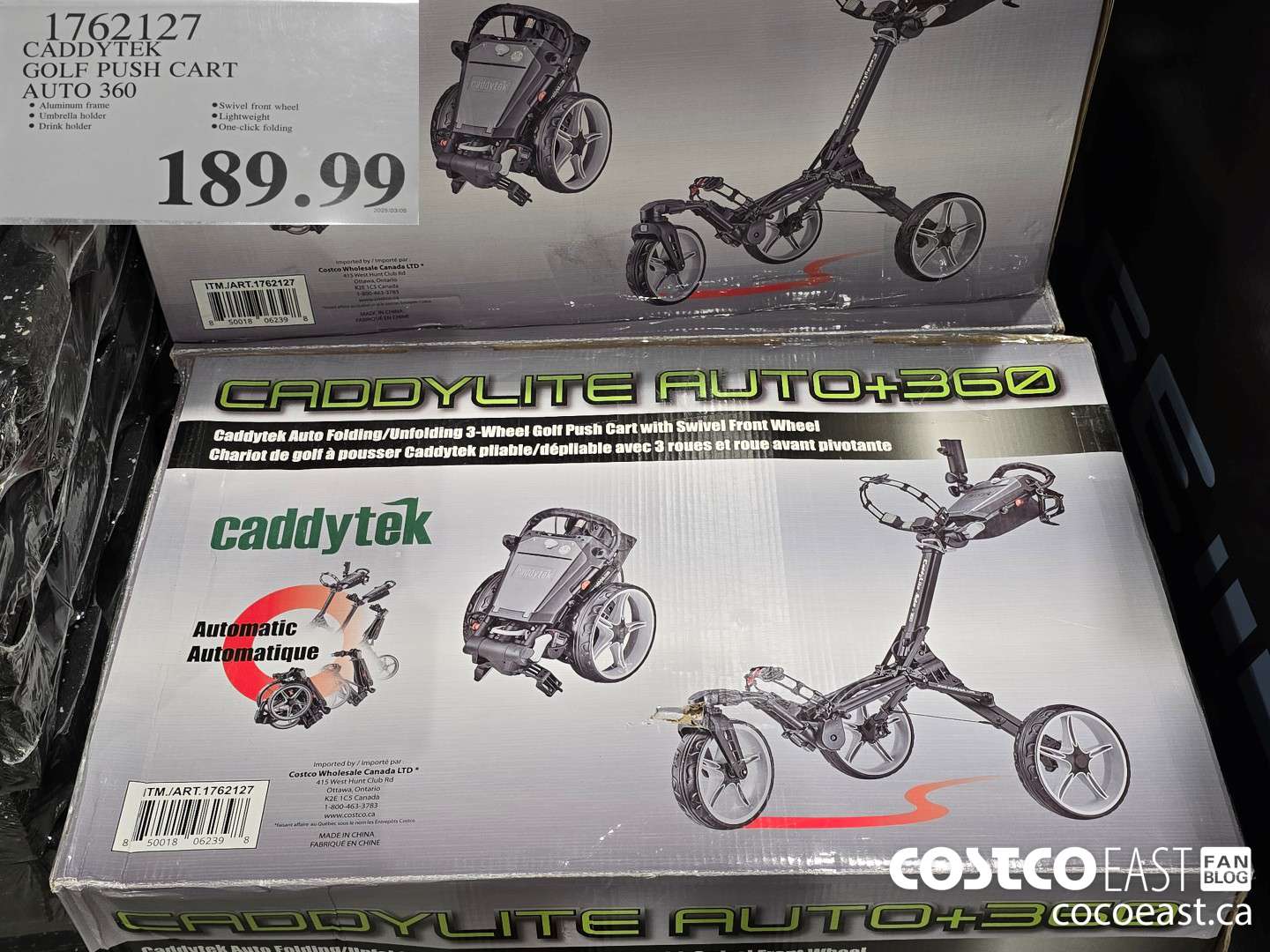 1762127 CADDYTEK GOLF PUSH CART AUTO 360 $189.99