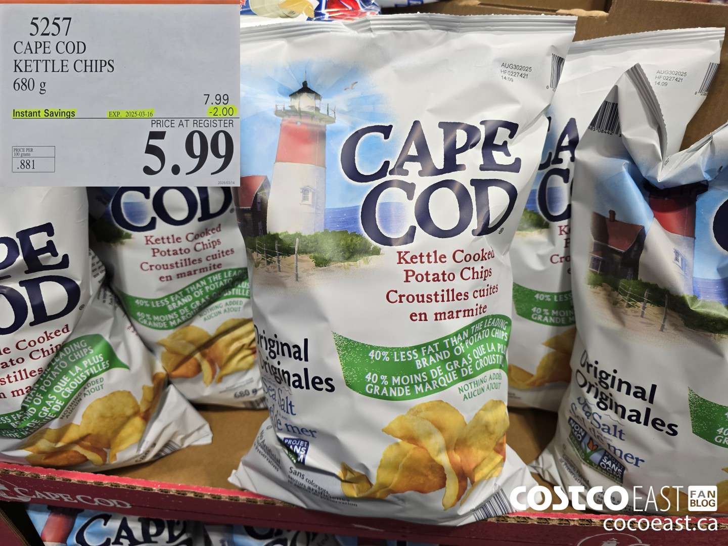 5257 CAPE COD CHIPS 680G ($2.00 INSTANT SAVINGS EXPIRES ON 2025-03-16) $5.99