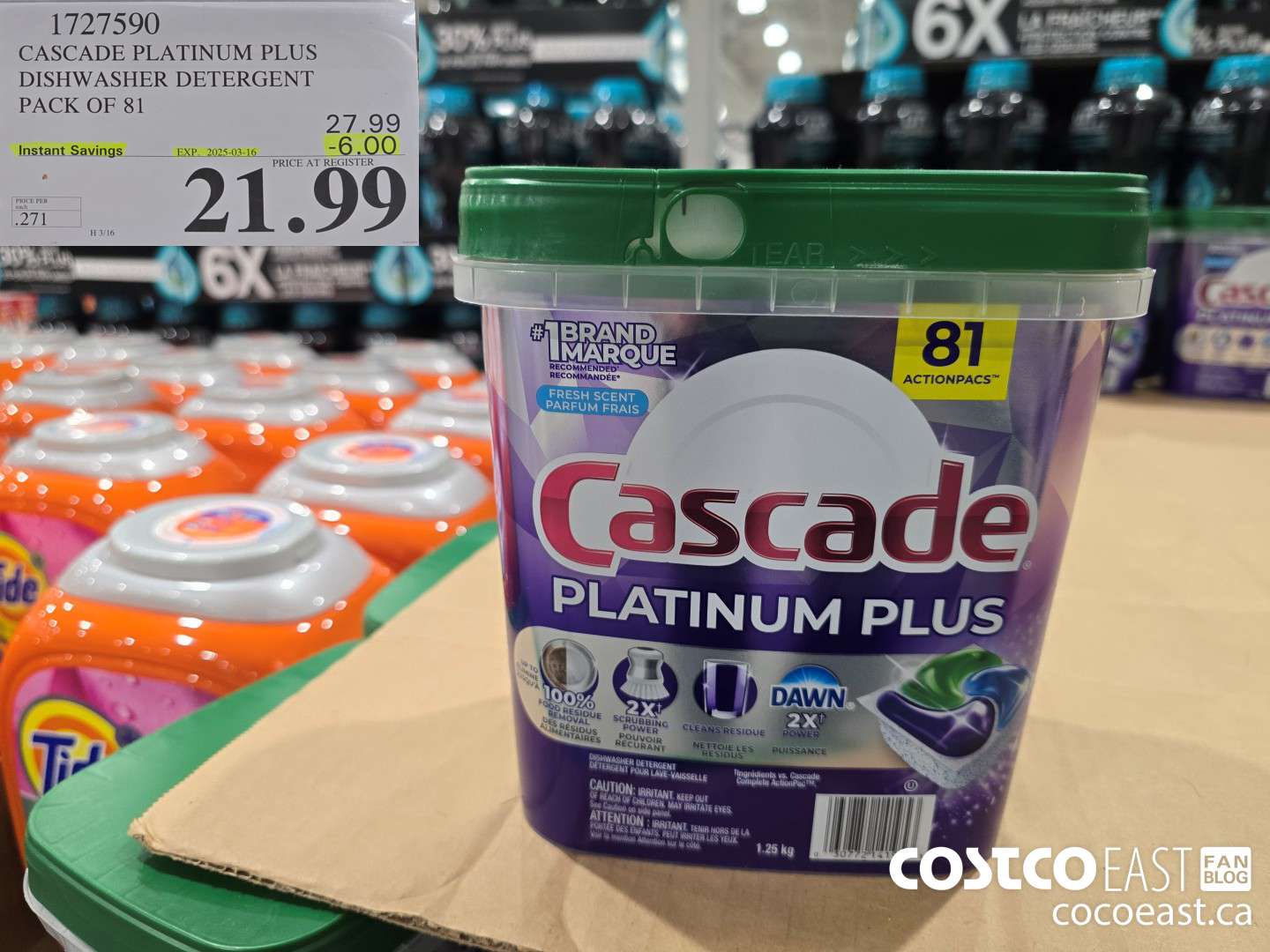 1727590 CASCADE PLATINUM PLUS DISHWASHER DETERGENT PACK OF 81 ($6.00 INSTANT SAVINGS EXPIRES ON 2025-03-16) $21.99