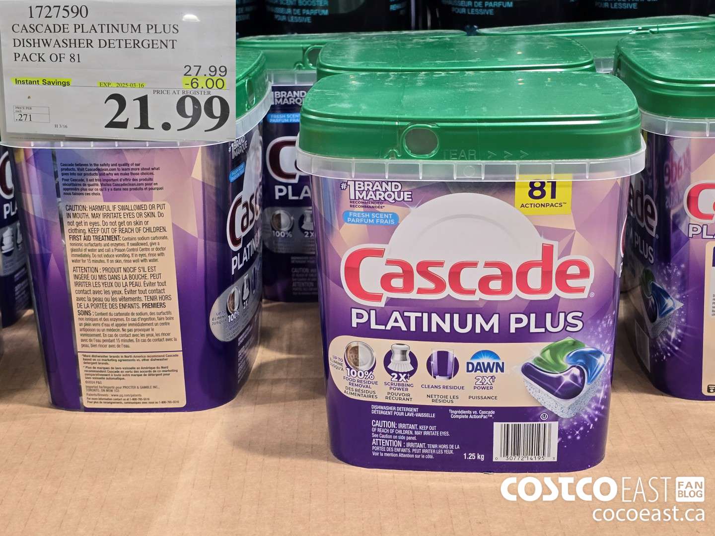 1727590 CASCADE PLATINUM PLUS DISHWASHER DETERGENT PACK OF 81 ($6.00 INSTANT SAVINGS EXPIRES ON 2025-03-16) $21.99