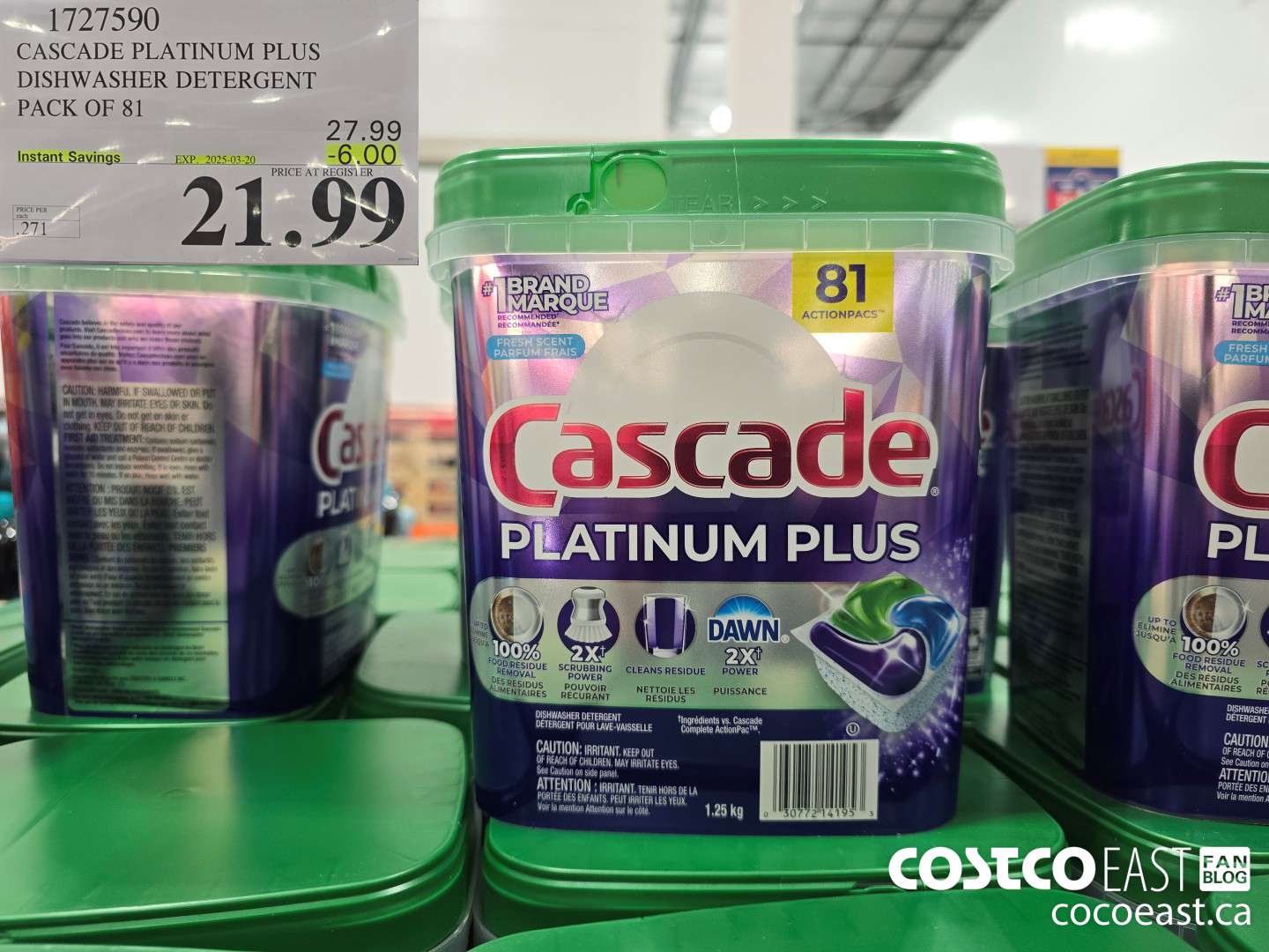 1727590 CASCADE PLATINUM PLUS DISHWASHER DETERGENT PACK OF 81 ($6.00 INSTANT SAVINGS EXPIRES ON 2025-03-20) $21.99