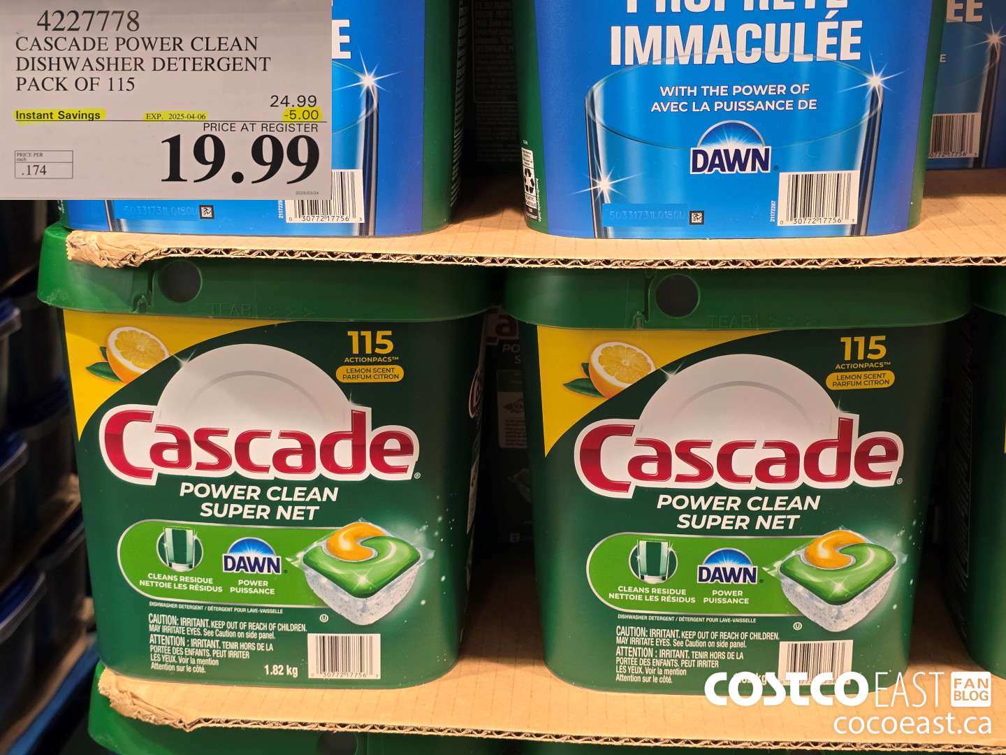 4227778 CASCADE POWER CLEAN DISHWASHER DETERGENT PACK OF 115 ($5.00 INSTANT SAVINGS EXPIRES ON 2025-04-06) $19.99