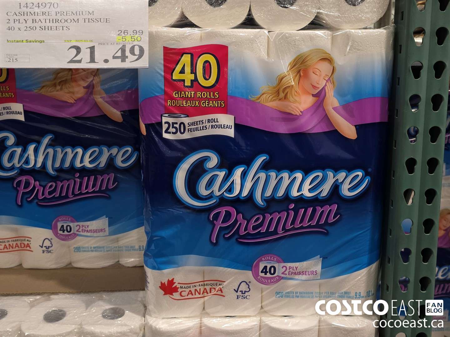 1424970 CASHMERE PREMIUM 2 PLY BATHROOM TISSUE 40 x 250 sheets ($5.50 INSTANT SAVINGS EXPIRES ON 2025-03-16) $21.49