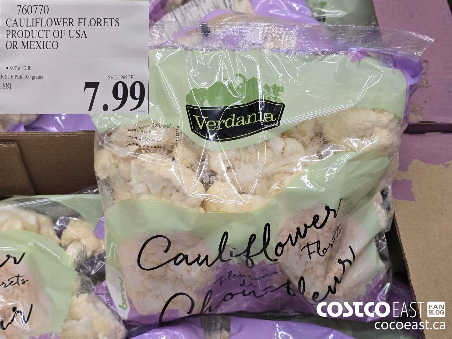 760770 CAULIFLOWER FLORETS PRODUCT OF USA OR MEXICO $7.99