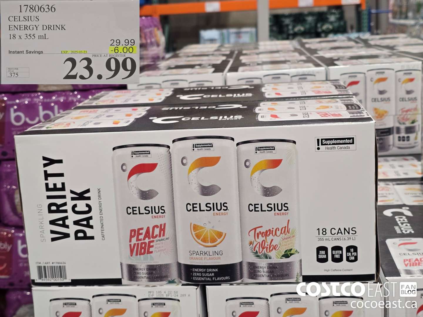1780636 CELSIUS ENERGY DRINK 18 X 355 ML ($6.00 INSTANT SAVINGS EXPIRES ON 2025-03-23) $23.99