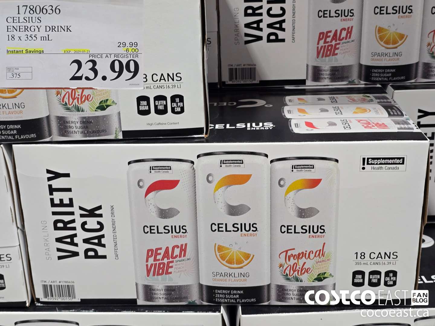 1780636 CELSIUS ENERGY DRINK 18 X 355 ML ($6.00 INSTANT SAVINGS EXPIRES ON 2025-03-23) $23.99
