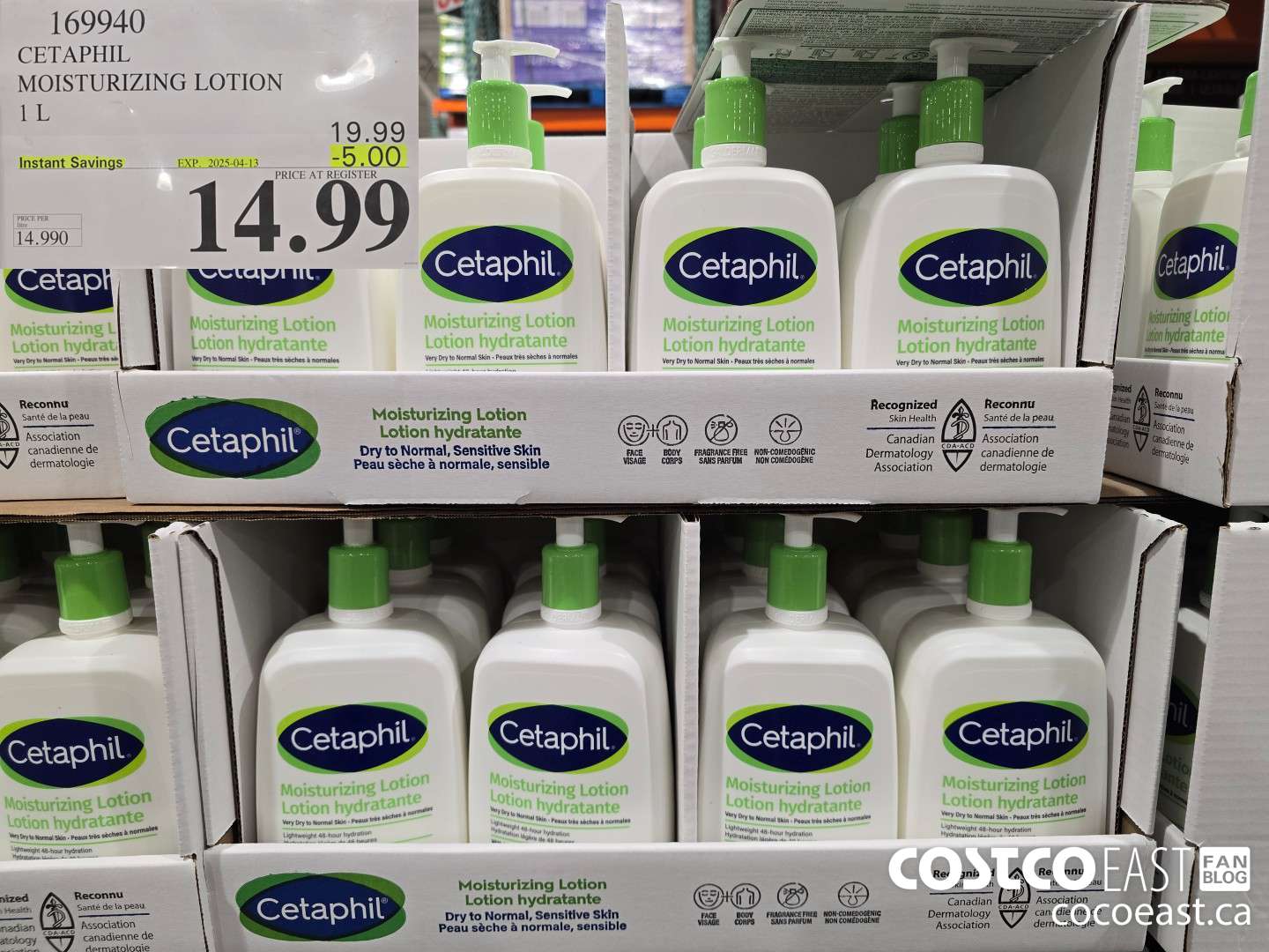 169940 CETAPHIL MOISTURIZING LOTION 1 L ($5.00 INSTANT SAVINGS EXPIRES ON 2025-04-13) $14.99