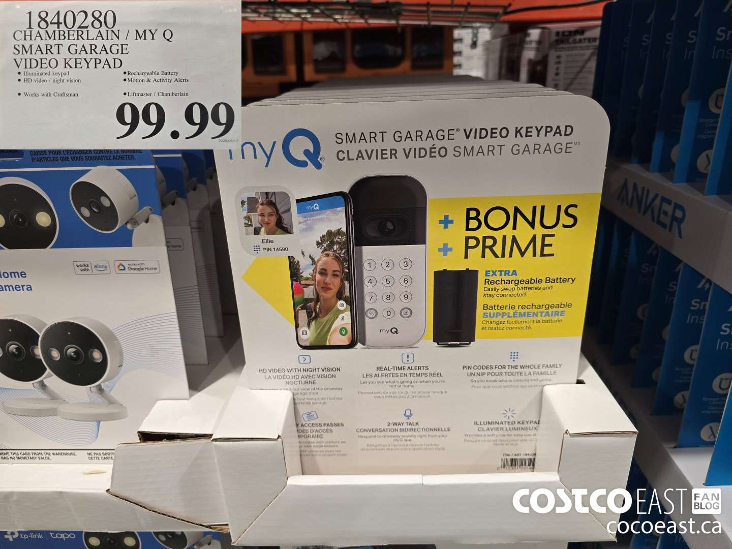 1840280 CHAMBERLAIN / MY Q SMART GARAGE VIDEO KEYPAD $99.99