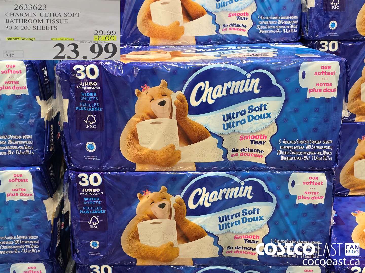 2633623 CHARMIN ULTRA SOFT BATHROOM TISSUE 30 X 200 SHEETS ($6.00 INSTANT SAVINGS EXPIRES ON 2025-04-13) $23.99