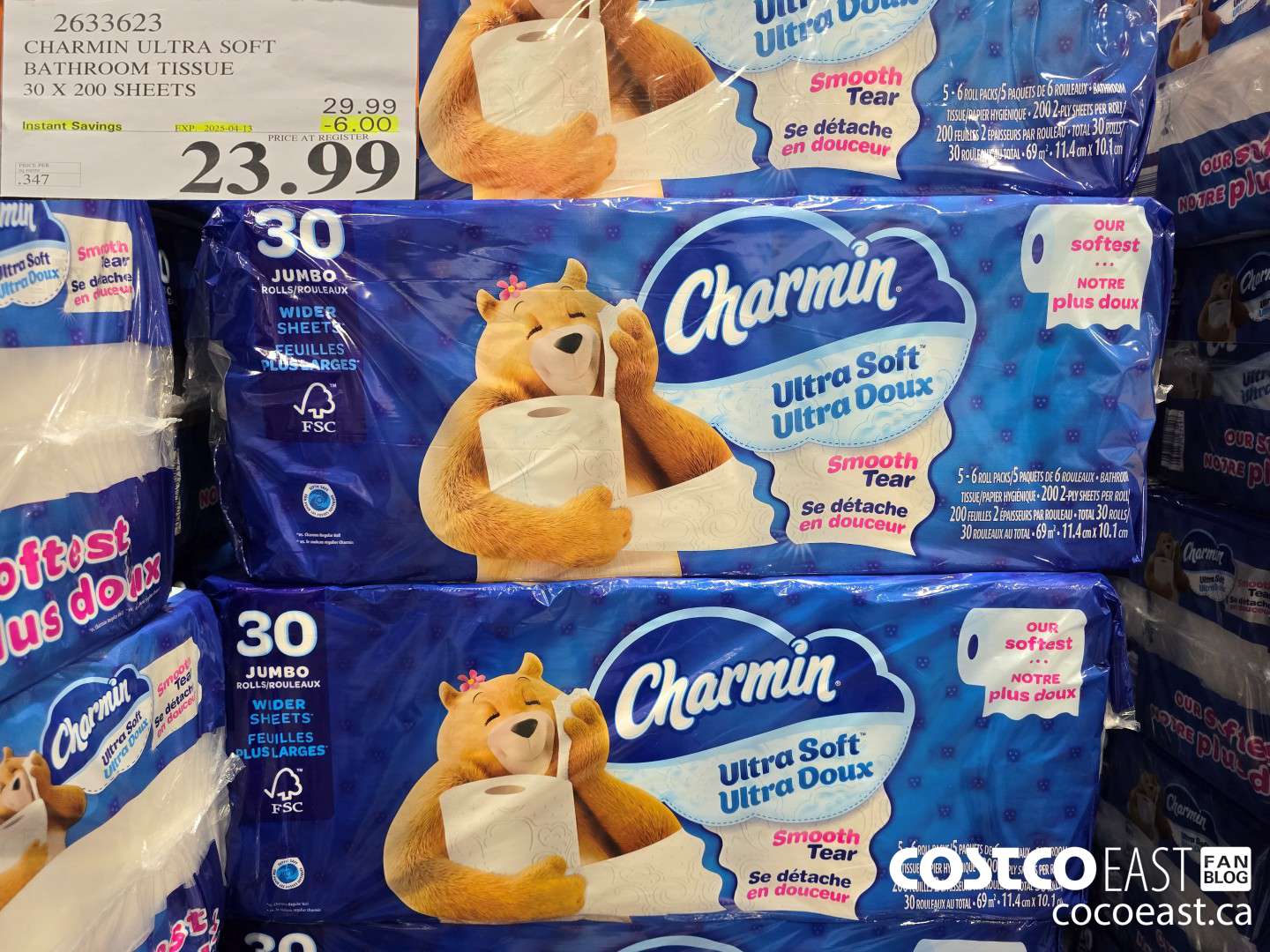 2633623 CHARMIN ULTRA SOFT BATHROOM TISSUE 30 X 200 SHEETS ($6.00 INSTANT SAVINGS EXPIRES ON 2025-04-13) $23.99