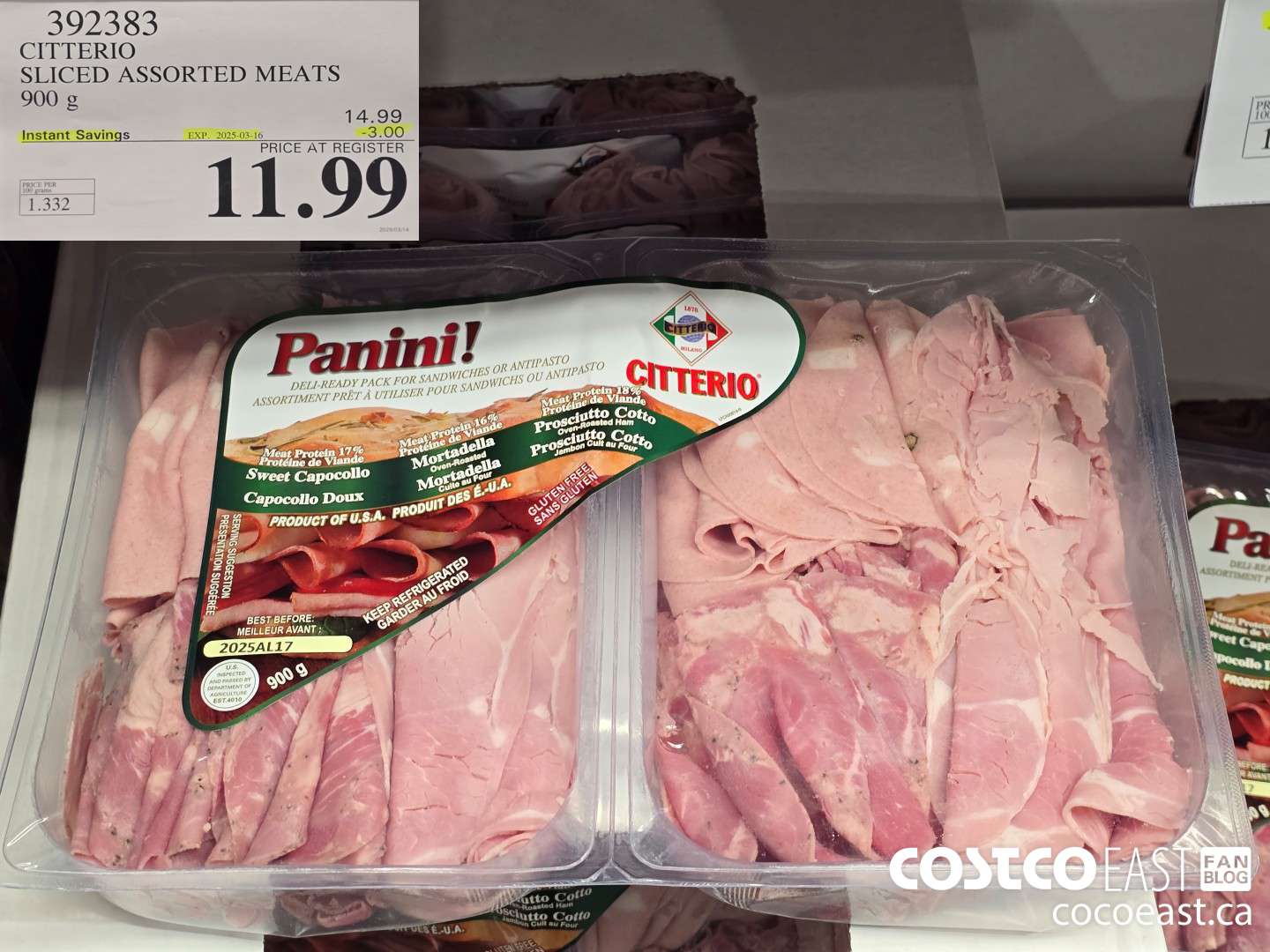 392383 CITTERIO SLICED ASSORTED MEATS 900 g  ($3.00 INSTANT SAVINGS EXPIRES ON 2025-03-16) $11.99