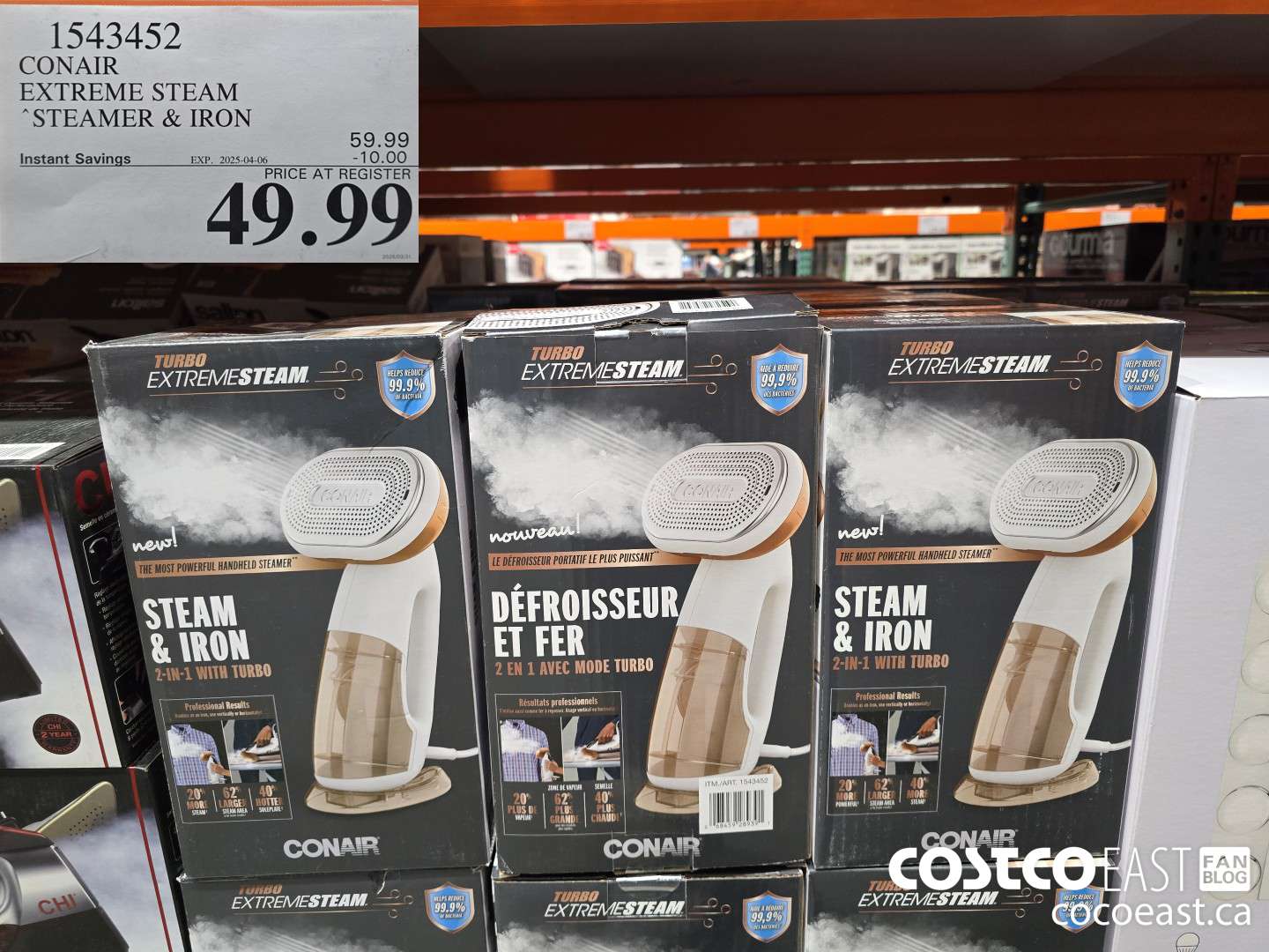 1543452 CONAIR EXTREME STEAM STEAMER & IRON ($10.00 INSTANT SAVINGS EXPIRES ON 2025-04-06) $49.99