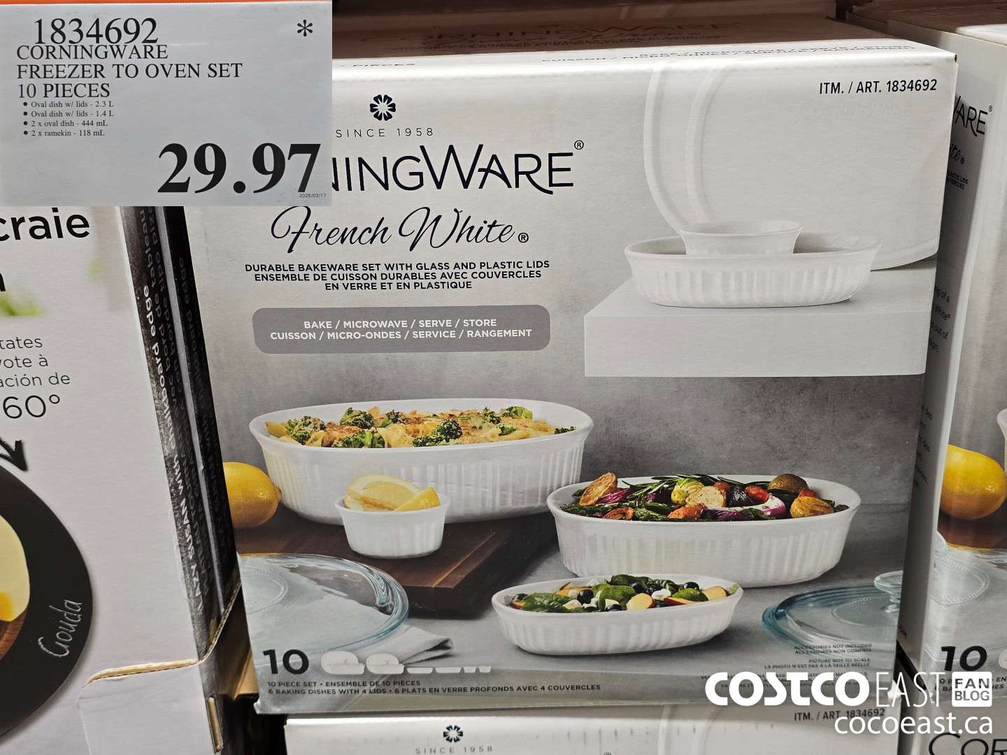 1834692 CORNINGWARE FREEZER TO OVEN SET 10 PIECES $29.97