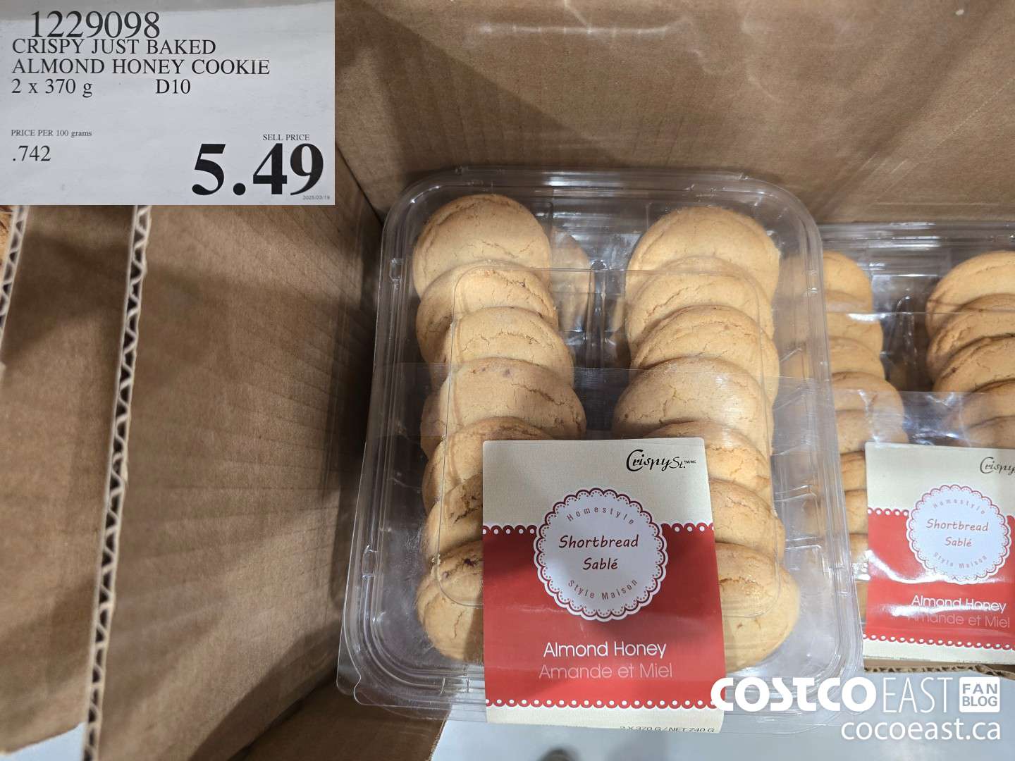 1229098 CRISPY JUST BAKED ALMOND HONEY COOKIE 2 X 370 G $5.49