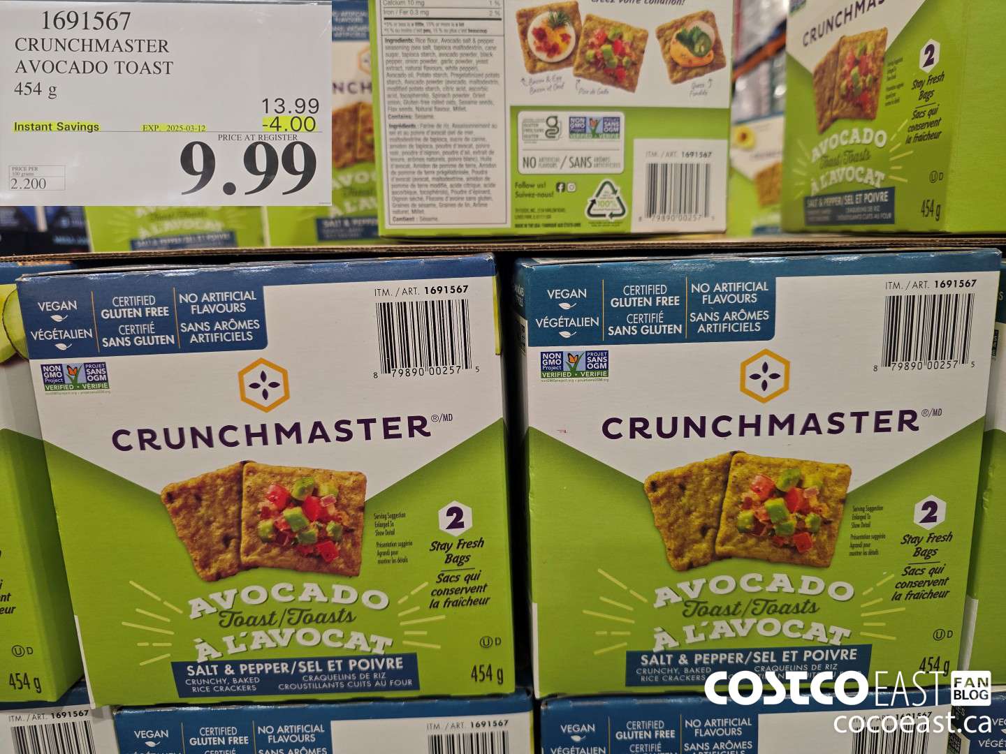 1691567 CRUNCHMASTER AVOCADO TOAST 454 G ($4.00 INSTANT SAVINGS EXPIRES ON 2025-03-12) $9.99
