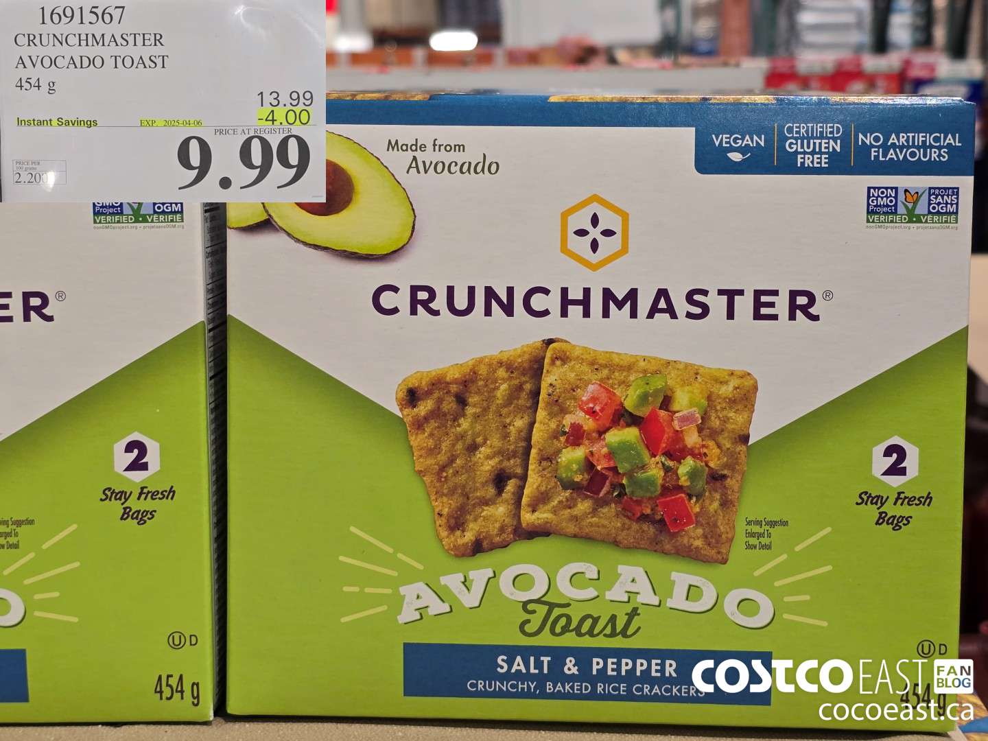 1691567 CRUNCHMASTER AVOCADO TOAST 454 G ($4.00 INSTANT SAVINGS EXPIRES ON 2025-04-06) $9.99