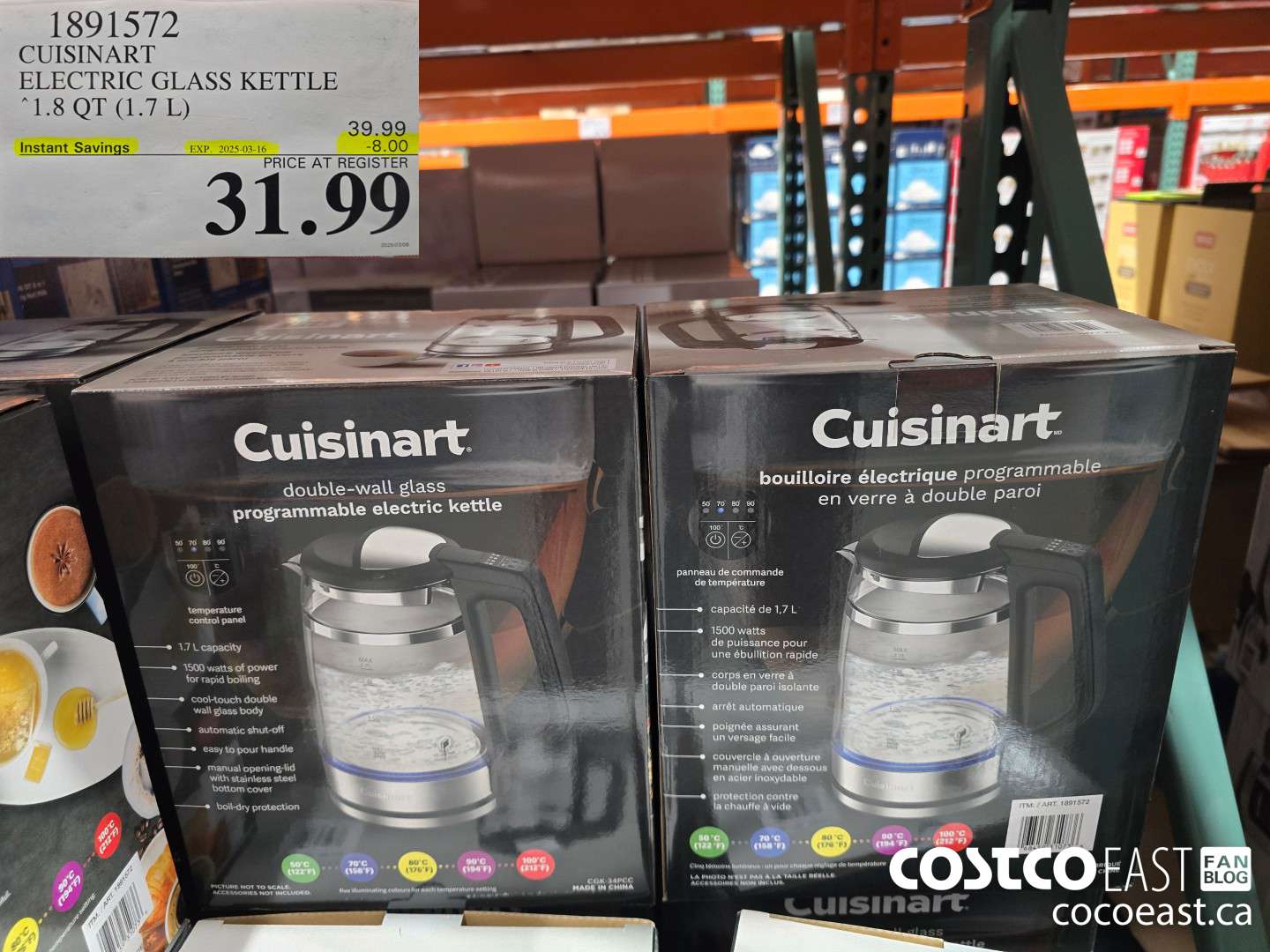 1891572 CUISINART ELECTRIC GLASS KETTLE 1.8 QT (1.7L) ($8.00 INSTANT SAVINGS EXPIRES ON 2025-03-16) $31.99